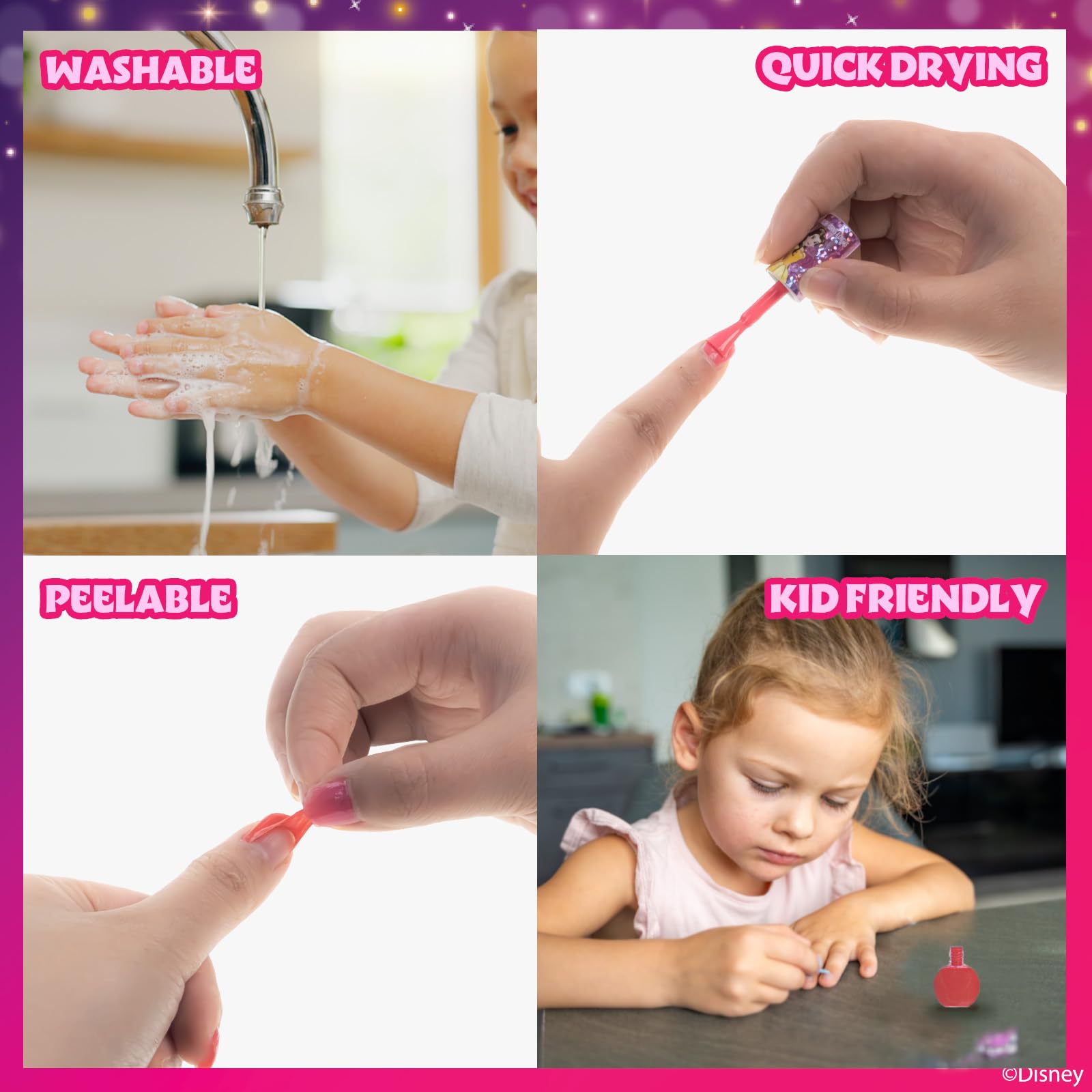 Disney Princess - Townley Girl Belle 18 piezas no tóxicas Peel-Off a base de agua seguro kit de esmalte de uñas de secado rápido | Juego de pintura de uñas para regalo de cumpleaños para niñas, colores brillantes y opacos| Niños mayores de 3 años
