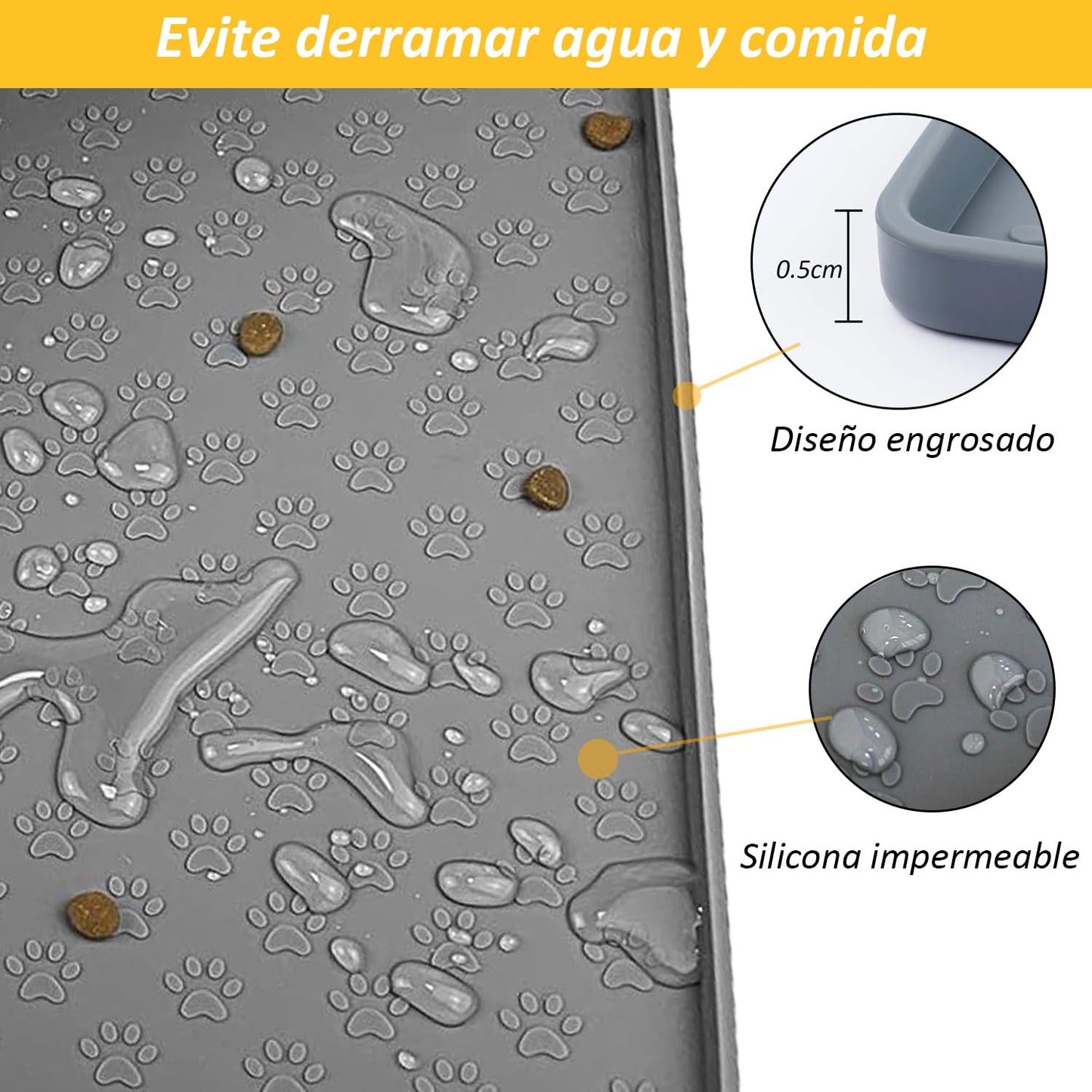 Tapete de Silicona para Comida de Perro Gris Antiderrame