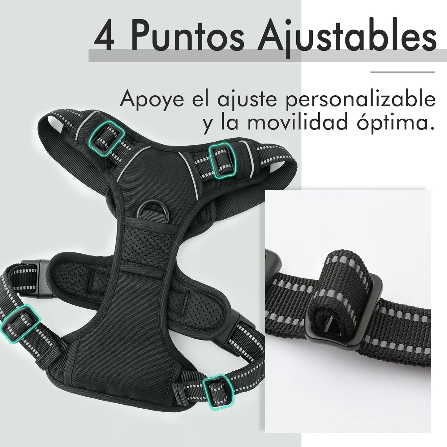 Arnés para Perro Rabbitgoo Negro XL con Líneas Reflectantes y Chaleco Acolchado Ajustable