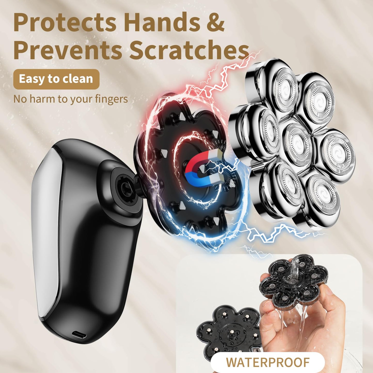 SHPAVVER - Afeitadoras de cabeza para hombres calvos: maquinilla de afeitar eléctrica 5 en 1 - IPX7 - Kit de afeitado impermeable para balder - Turbo velocidad y cuchillas de precisión (blanco plata)