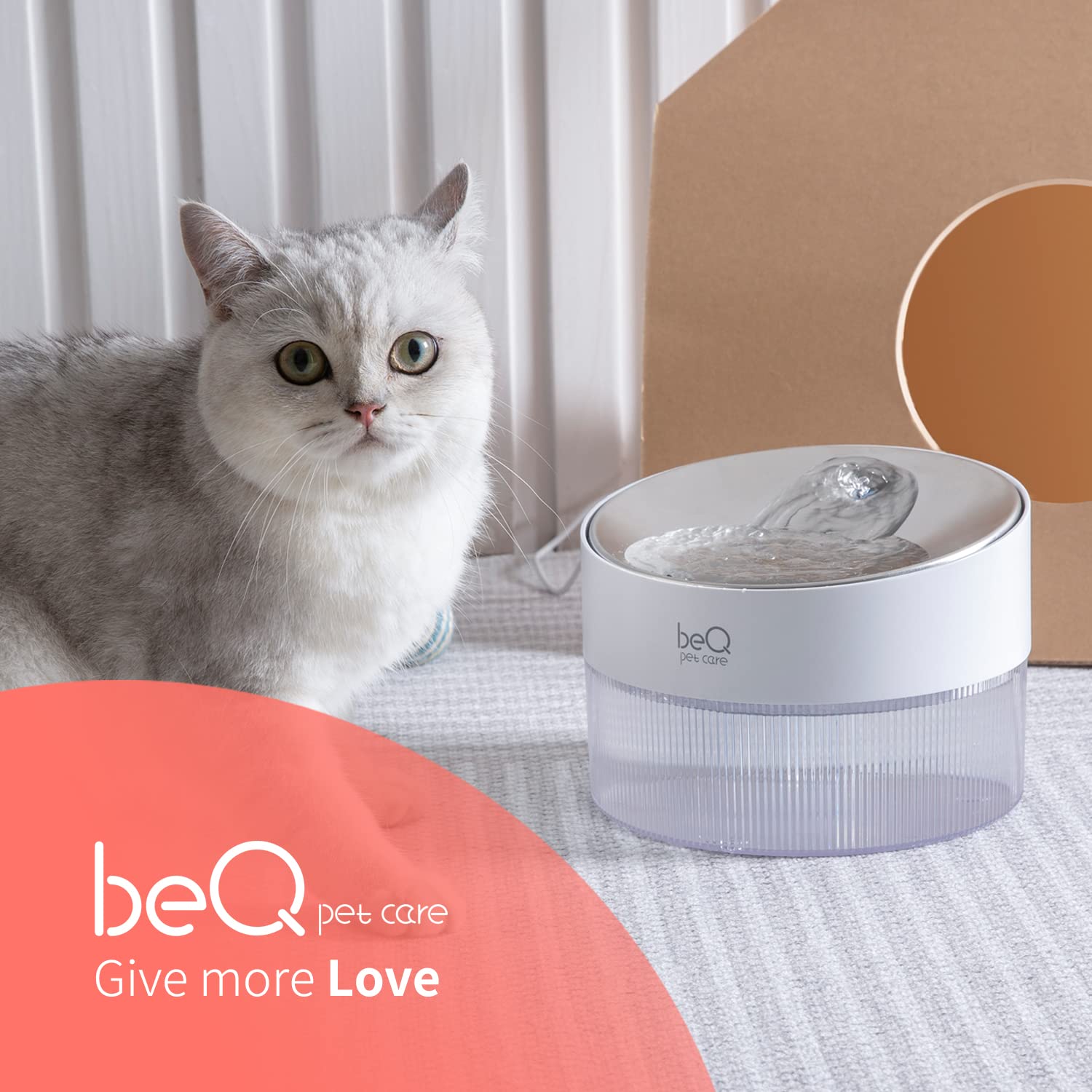 BEQ Fuente de agua automática para gatos, 2.5 l/84 onzas, dispensador de agua para mascotas, de acero inoxidable ultra silencioso, sin BPA, nivel de agua visible, con un filtro de gran tamaño, adecuado para gatos, perros pequeños y otras mascotas