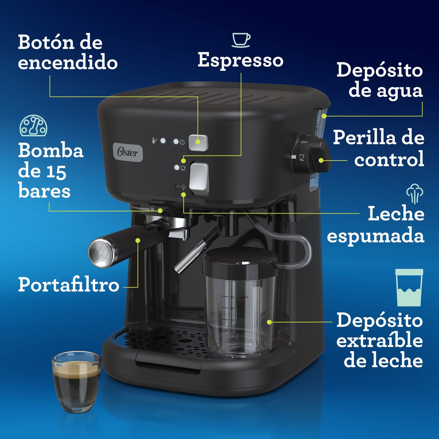 Cafetera Espresso Semi-Automática Oster Negra BVSTEM5501B