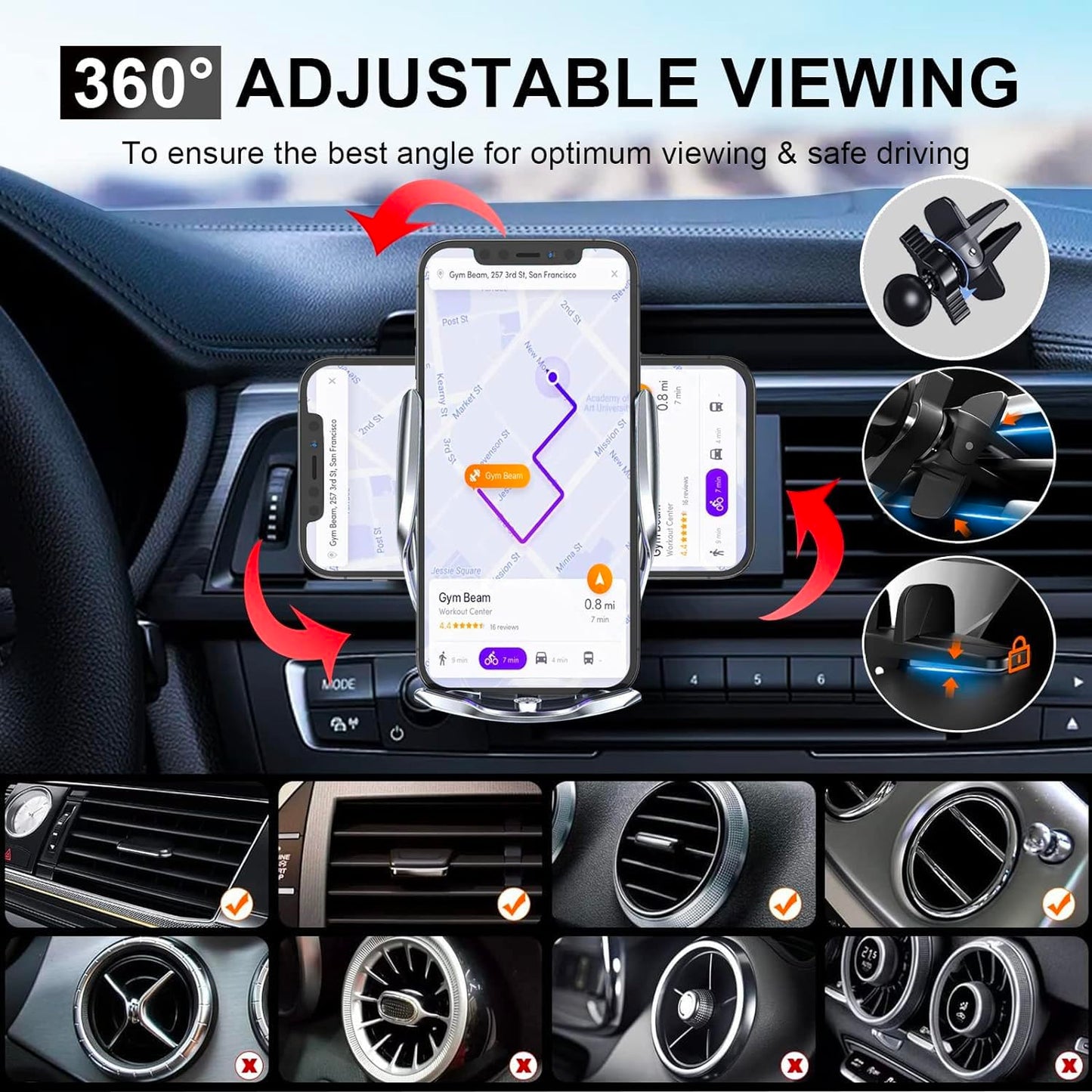 SOZOMO Cargador de Coche Inalámbrico, Soporte de Teléfono paraCoche,Soporte Cargador 2 en 1，15w Cargador De Coche Rapida,para Todos Teléfonos Móviles con Función de Carga Inalámbrica ﻿