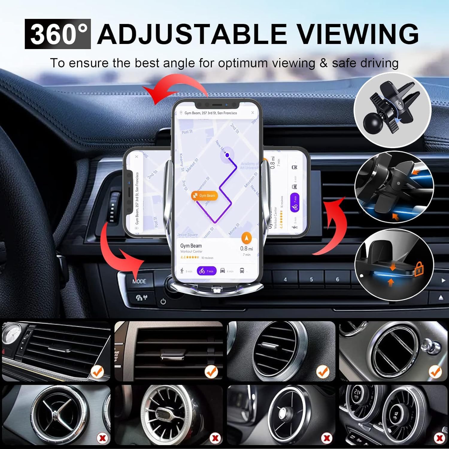SOZOMO Cargador de Coche Inalámbrico, Soporte de Teléfono paraCoche,Soporte Cargador 2 en 1，15w Cargador De Coche Rapida,para Todos Teléfonos Móviles con Función de Carga Inalámbrica ﻿