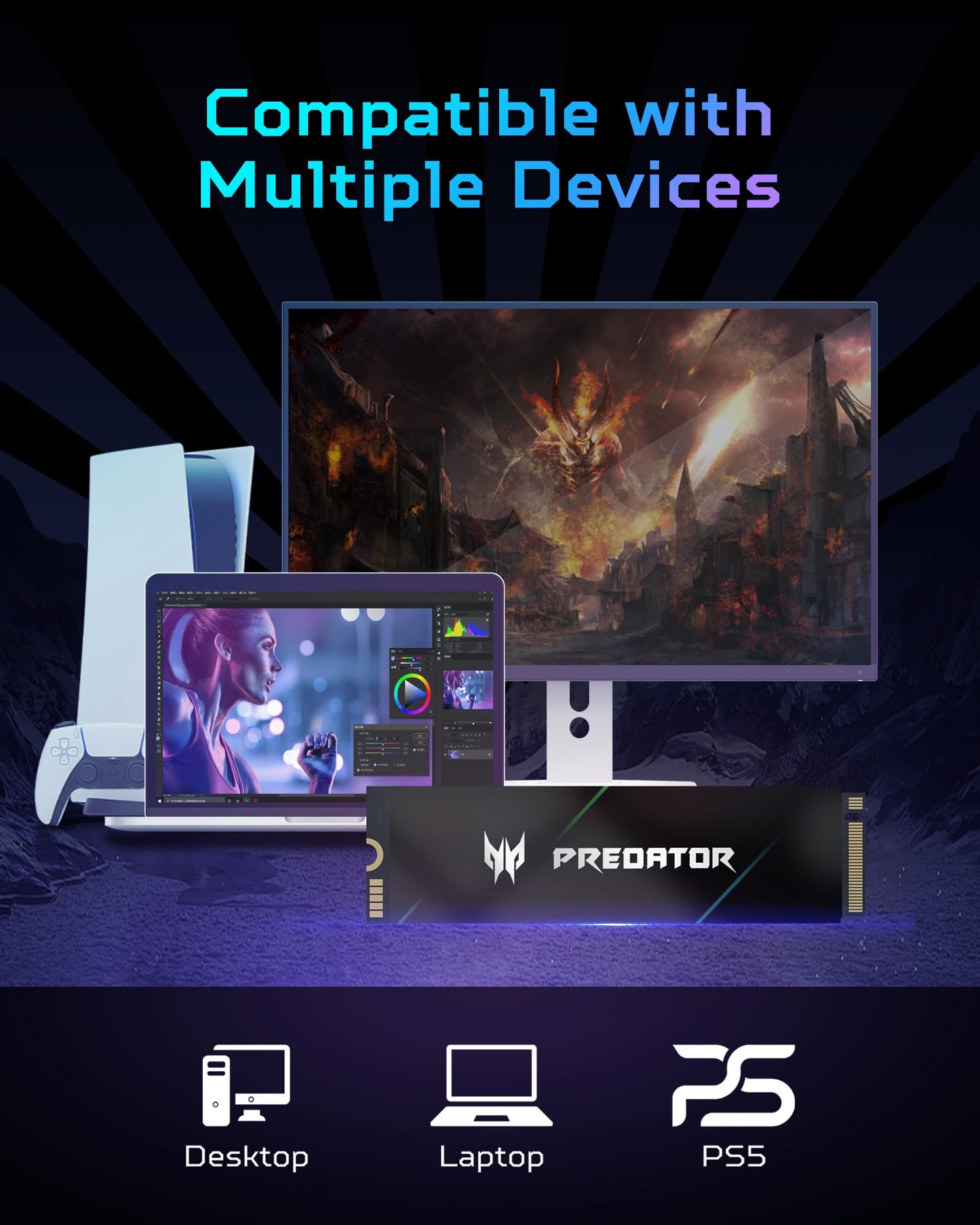 Unidad de Estado Sólido Acer Predator GM7000 1TB NVMe Gen4 Gaming