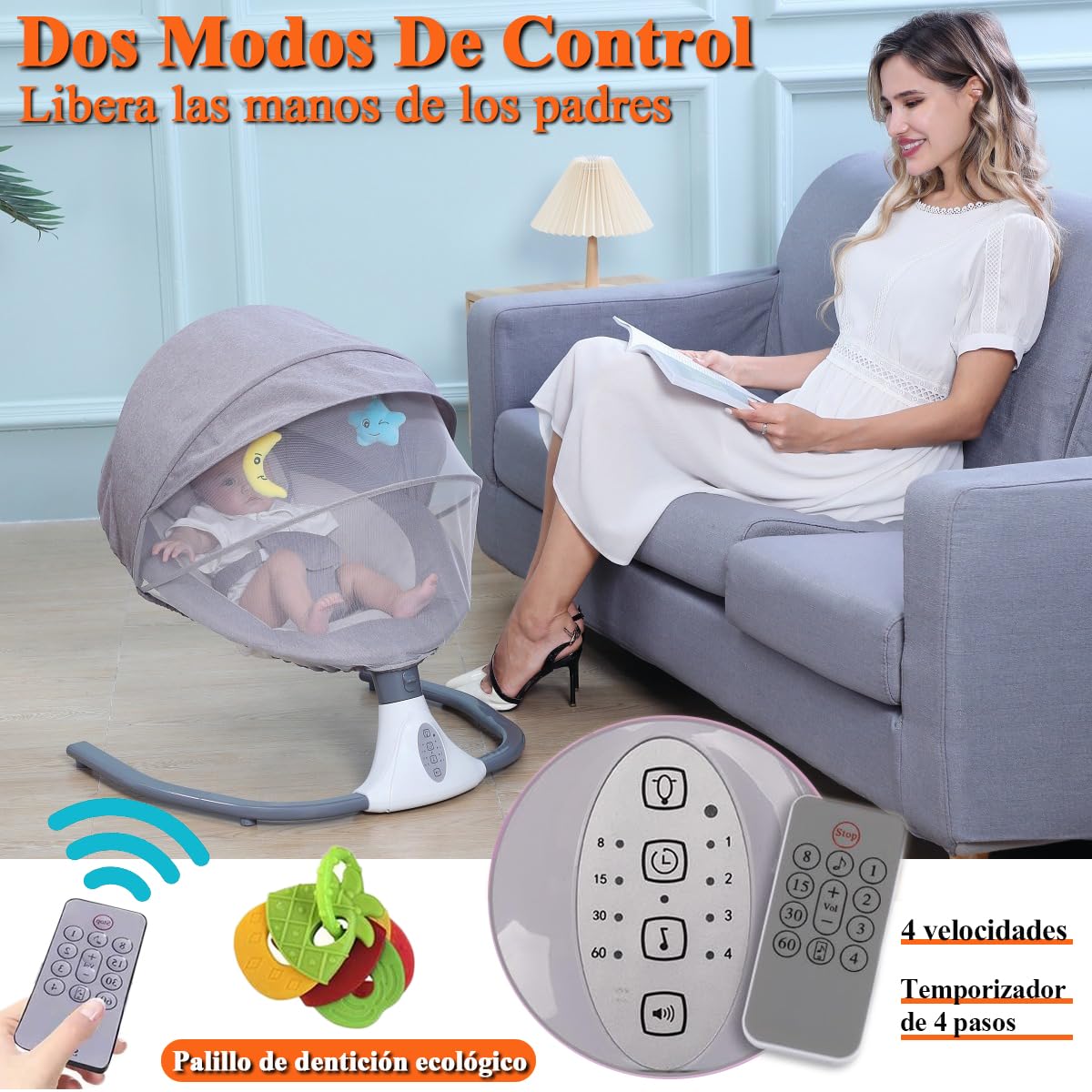 Mecedora Eléctrica PERFECTOP Azul Claro con Mosquitera para Bebé