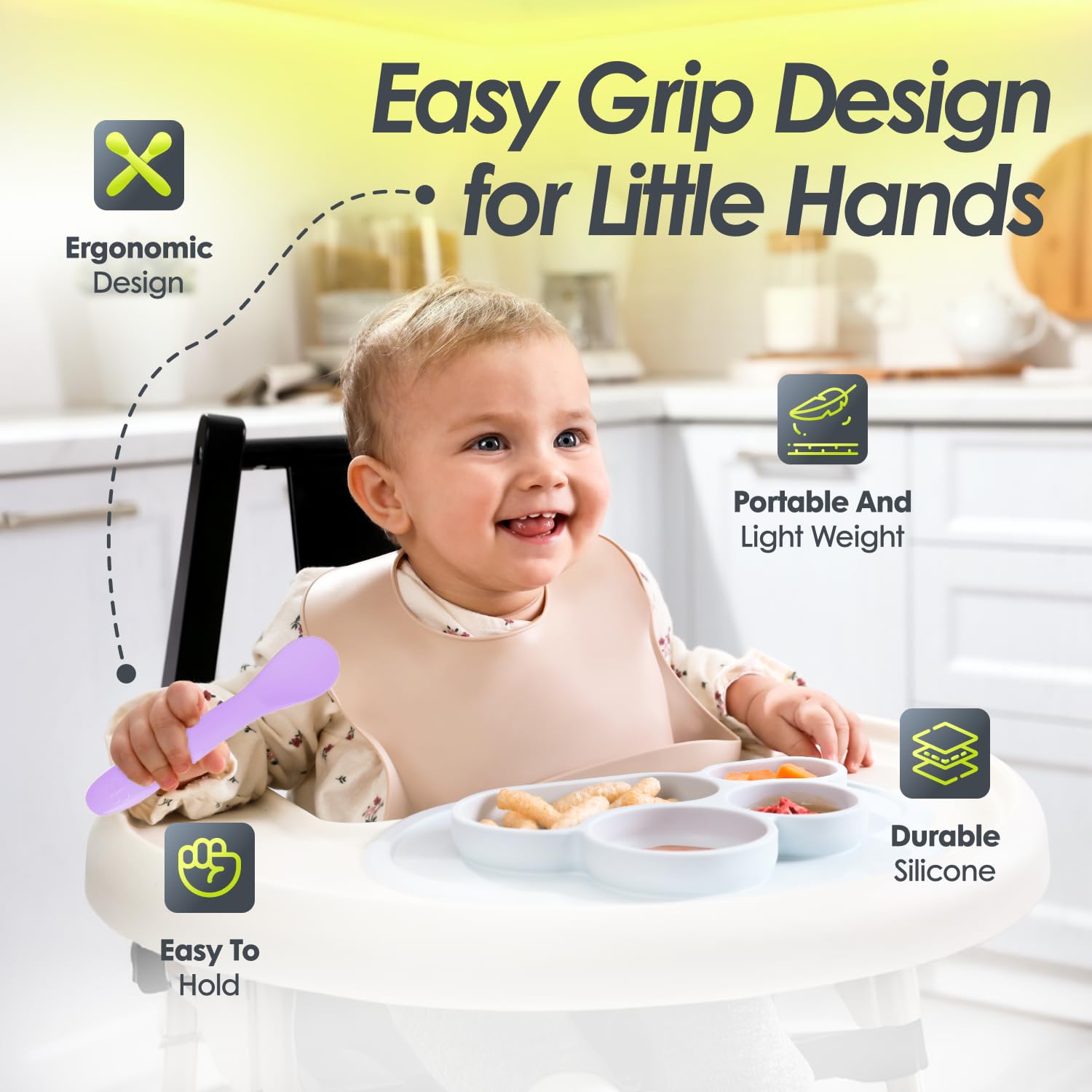 bblüv - Spoön - 5 cucharas de silicona para bebés - Cucharas para niños pequeños, para autoalimentación para bebés, silicona de grado alimenticio, sin BPA, apta para lavavajillas (Pink)