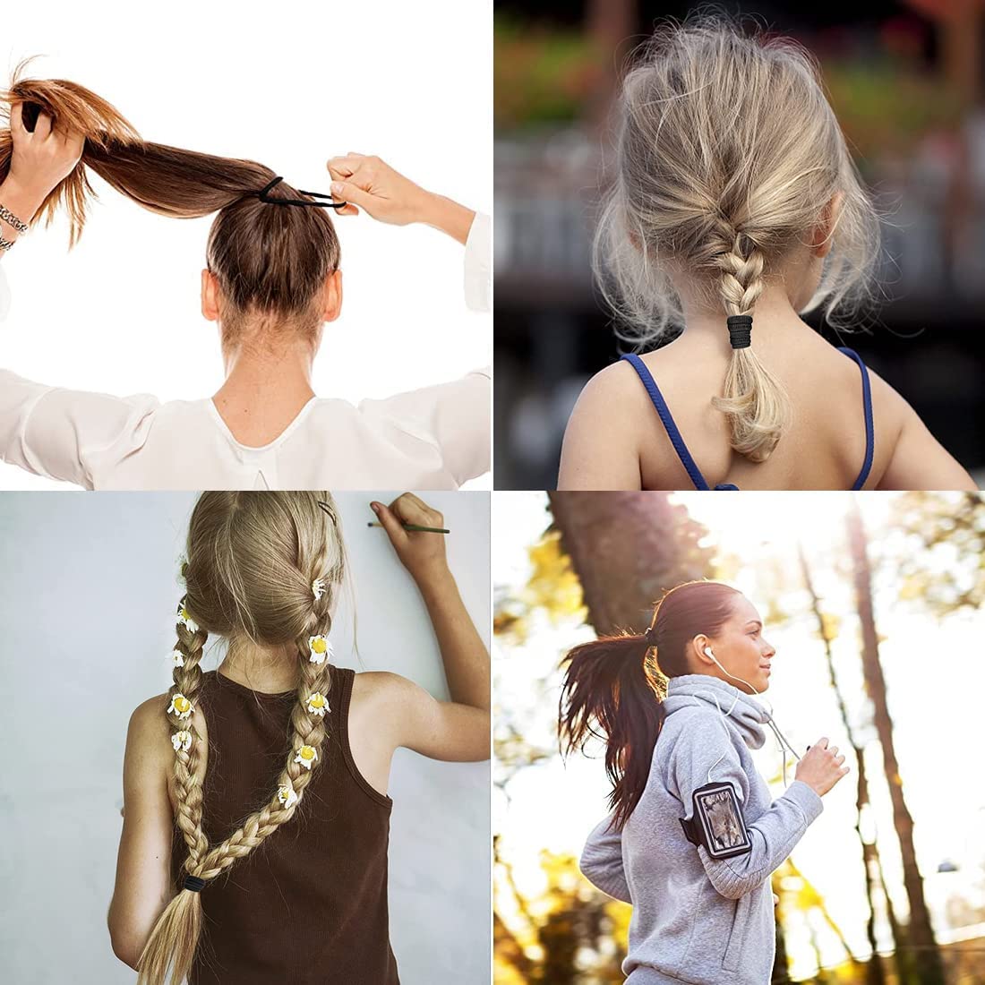 Ligas para Peinar el Cabello: Set de 100 Piezas, Altamente Elásticas, Ideales para Coletas y Peinados - Color Negro - para Niñas y Mujeres