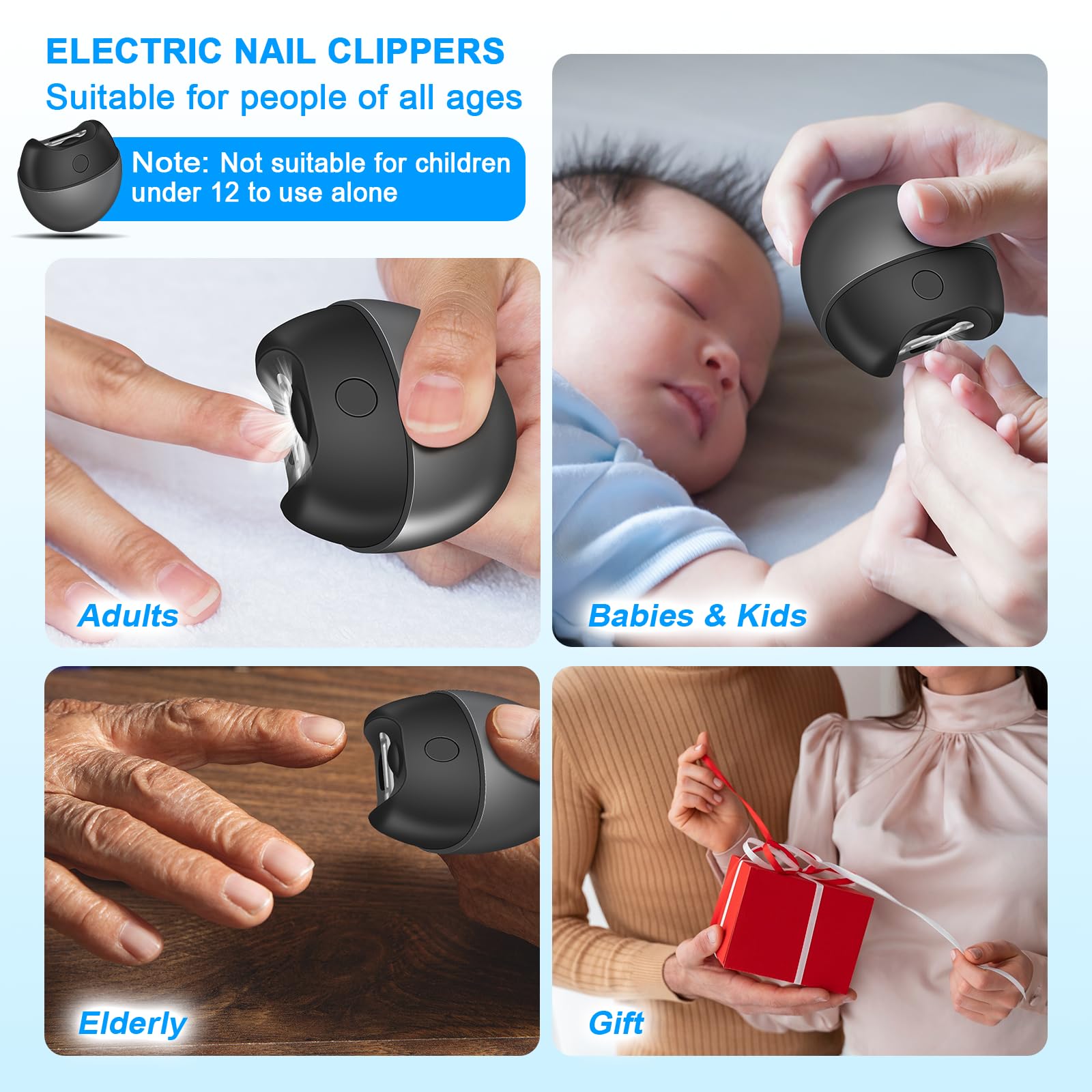 Yoiilifee Cortaúñas Eléctrico Automático Con Luz 2 Velocidades Recargable Por Usb Con Compartimento Para Restos De Uñas Y Tapa Magnética Seguro Para Bebés Niños Personas Mayores Y Adultos