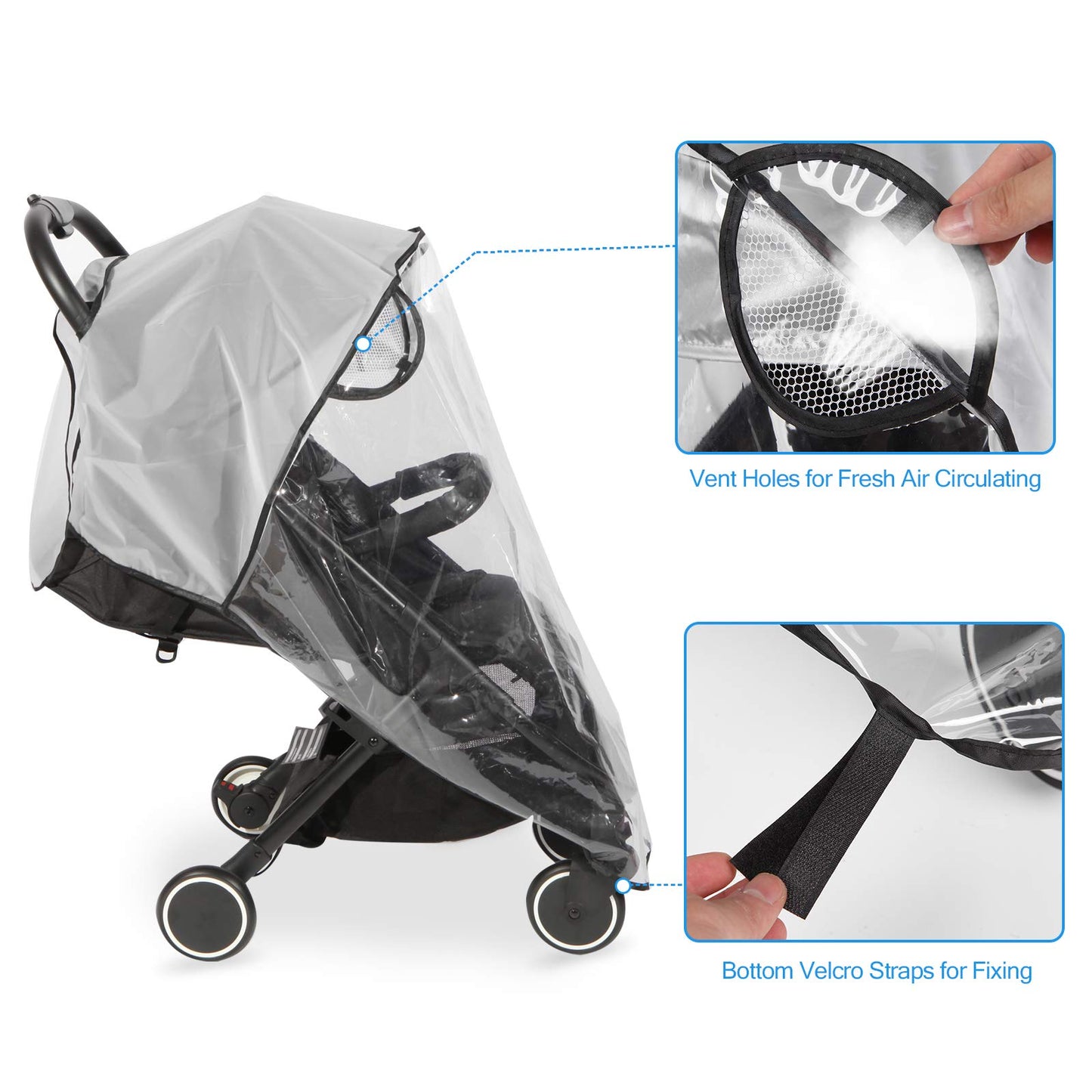 Hrzeem Cubierta de lluvia transparente universal para carriola, protección para clima de viaje, transpirable, impermeable, protege del sol, polvo, nieve