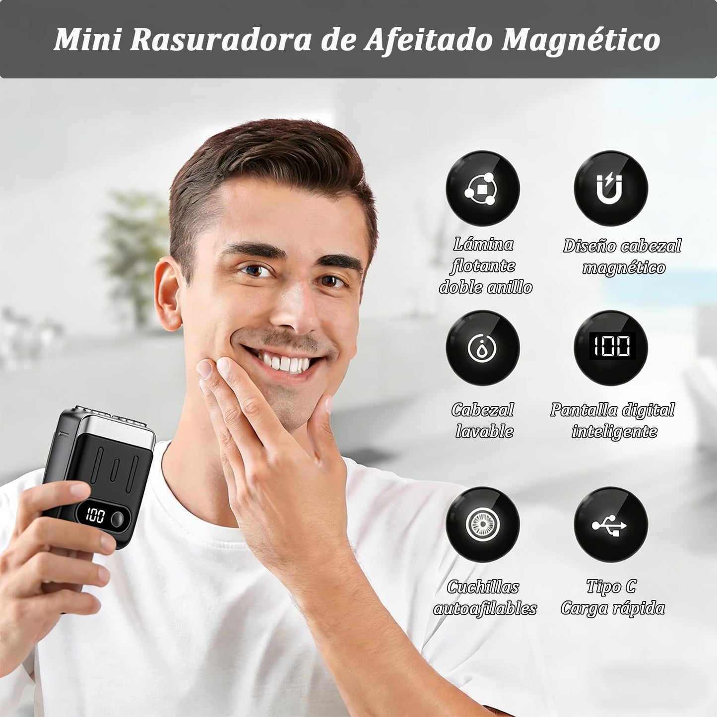 Afeitadora Eléctrica Portátil Rotativa,9000 Rpm de Mini Rasuradora Eléctrica,Luggage Electric Shaver,Doble Cabezal,un Botón,Uso en Seco y Húmedo,Afeitado Precisión de 360°,para Viajes,Hogar y Oficina (Negro)