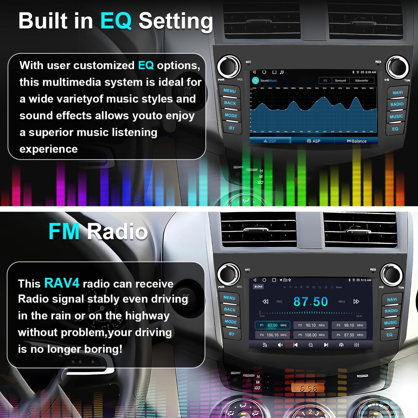 Radio estéreo de coche 4+64G para Toyota RAV4 2006 2007 2008 2009 2010 2011 2012 inalámbrico CarPlay Android Auto, visualización táctil estéreo GPS Navi WiFi, cámara de respaldo, botón físico FM