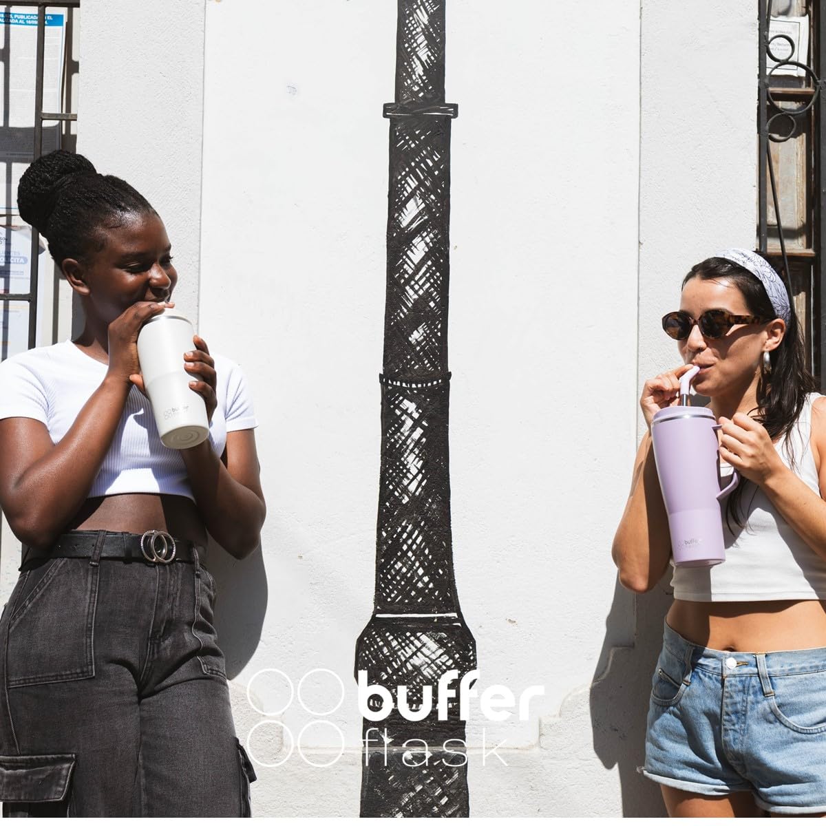 Buffer Flask - Vaso Térmico 600 ml - Termo para Café y Agua de Acero Inoxidable - Tapa Anti Derrame y Fugas - Taza Tumbler Mug para Bebidas Frías y Calientes - Incluye Popote - Color Ivory