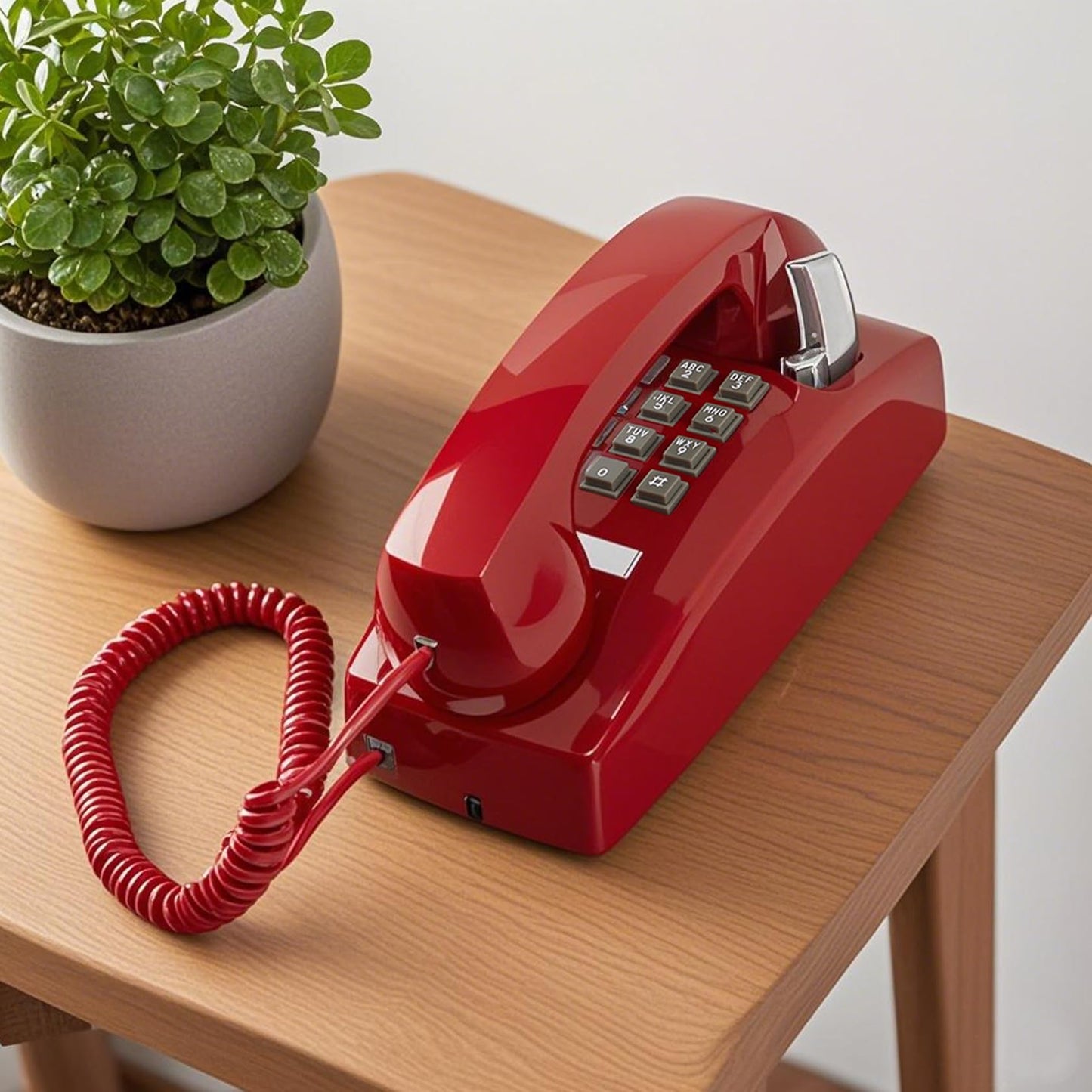 Teléfono de pared rojo, teléfono fijo montado en la pared, teléfono de pared clásico chapado en pared de plástico para hogar, oficina, hotel, cabina de teléfono, teléfono analógico antiguo ajustable