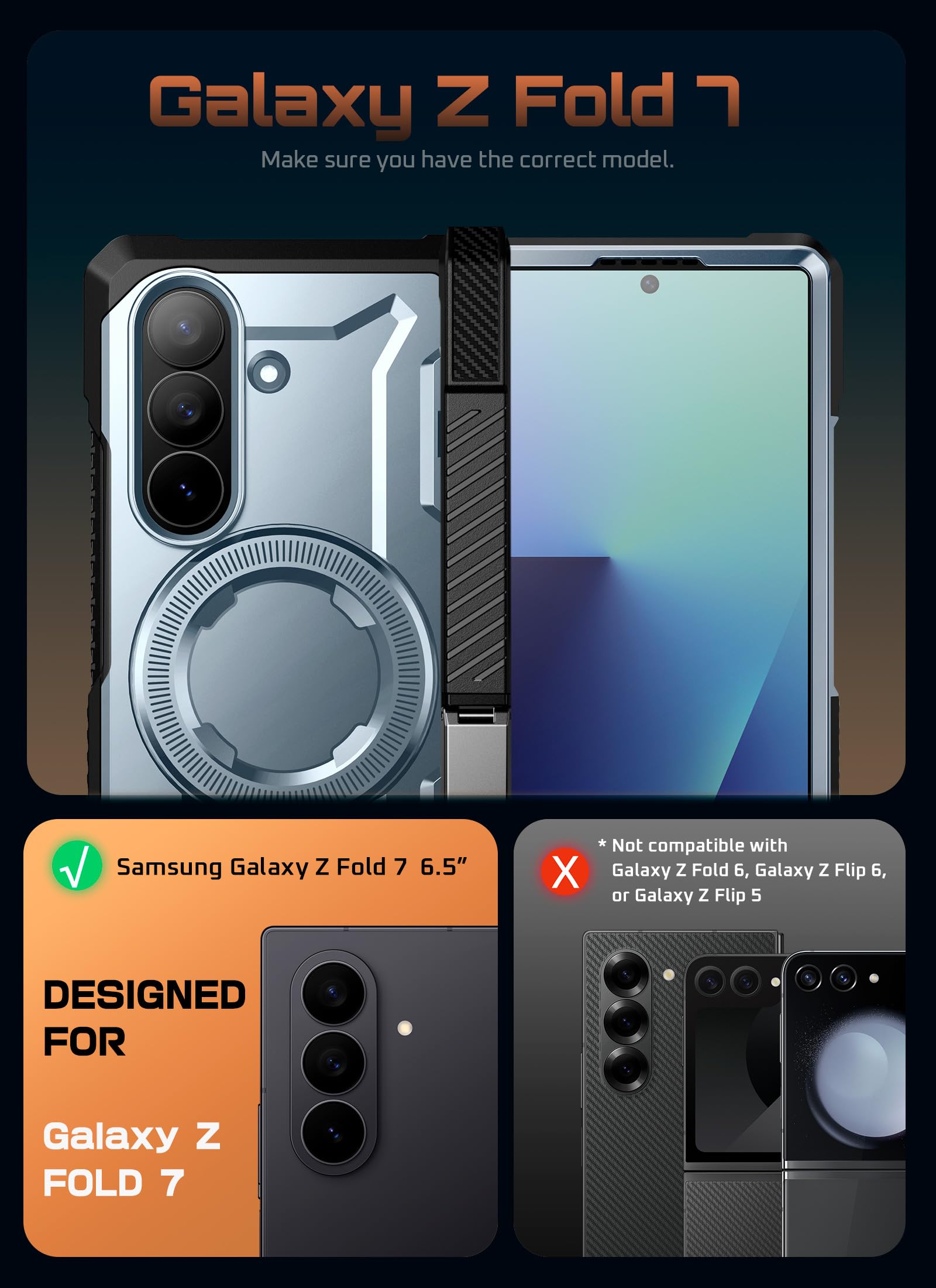 Funda Magnética SUPCASE Azul con Protección Militar y Vidrio Templado para Samsung Galaxy ZFold 7