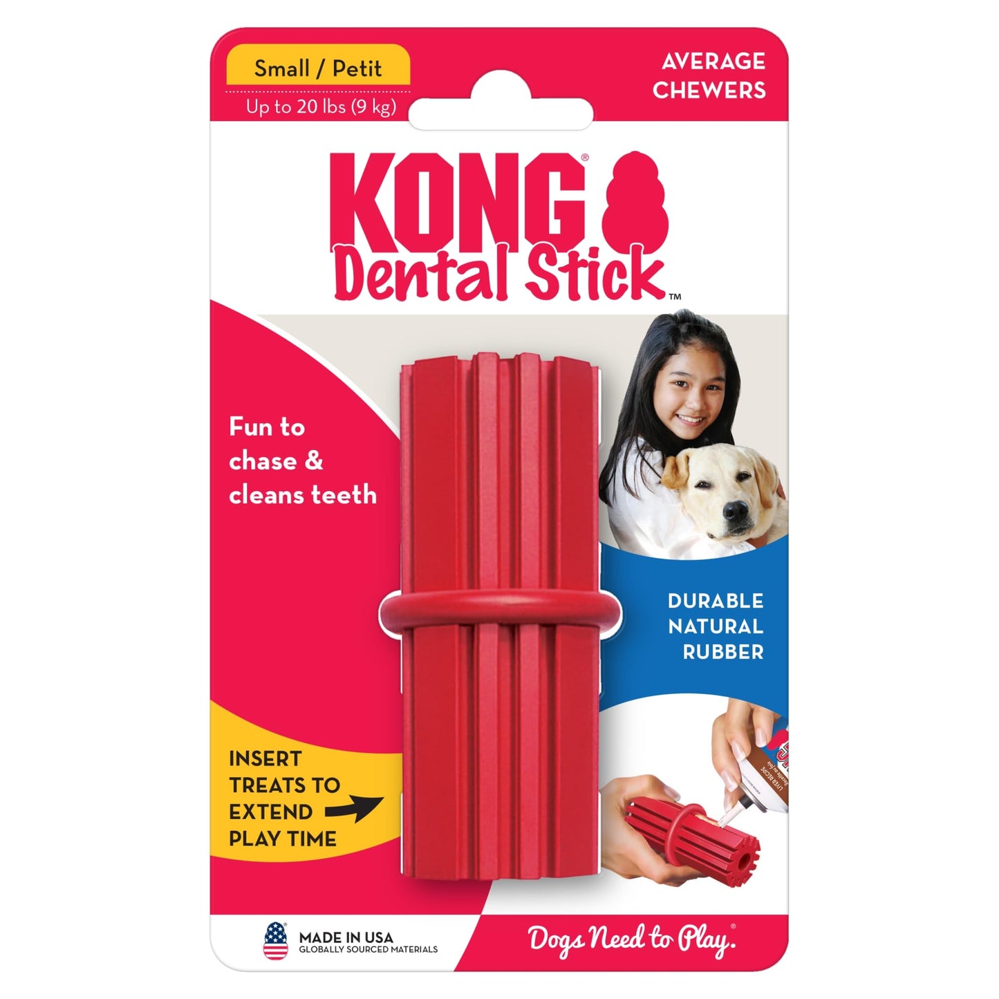 Kong Dental Stick Dog Toy, Small, Red, Pack of 1