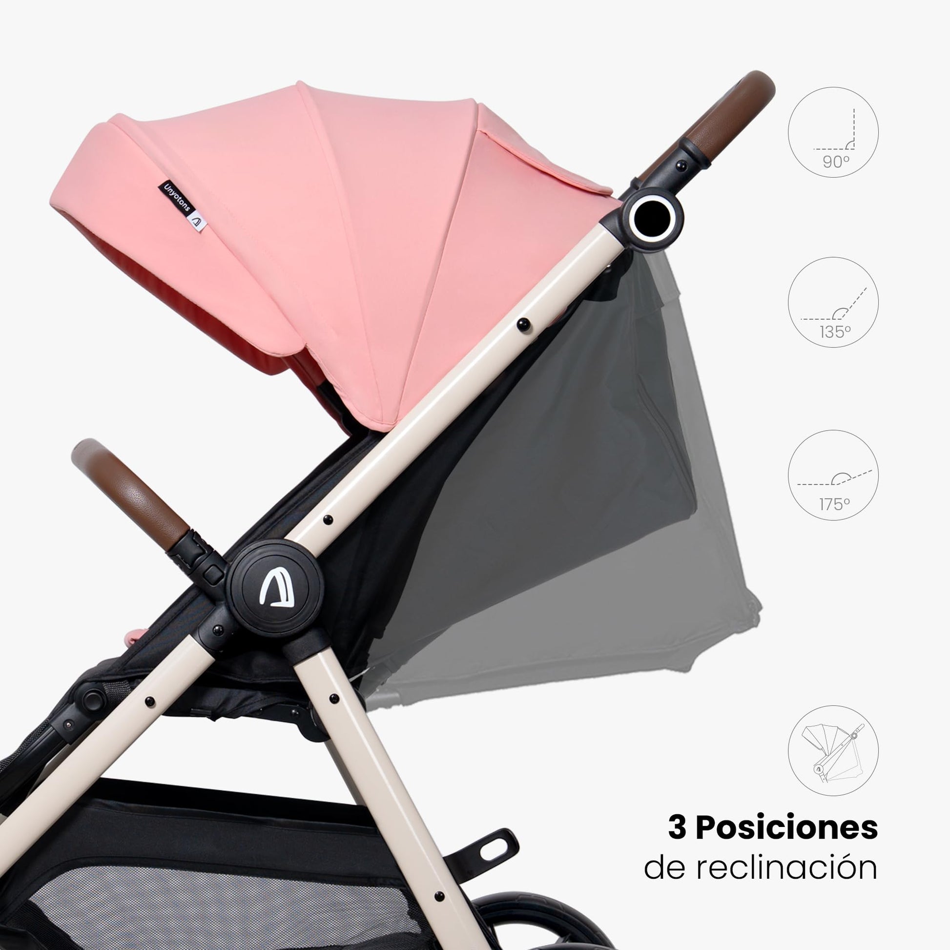 Carriola Plegable Para Bebé Unyotons, Estructura Ligera De Aluminio, Llantas Antideslizantes De Goma, Sistema Plegable Semi Automatico. Diseño Moderno, Resistente. (Rosa)