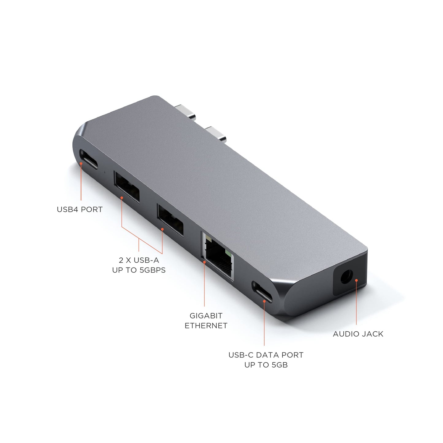 Hub Adaptador Tipo-C Satechi Gris Espacial con USB4 y Ethernet para MacBook Pro/Air