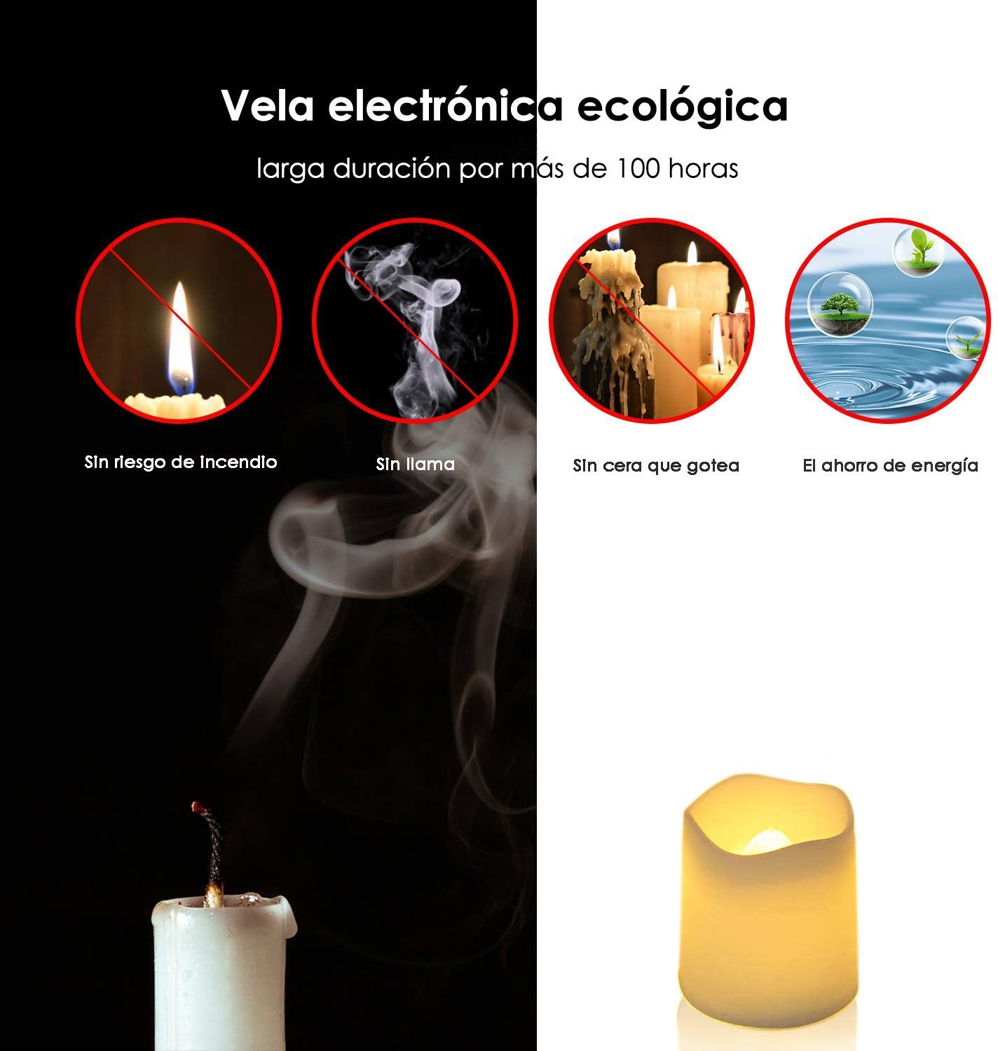 Velas LED Nasjac Blancas Impermeables Efecto Llama para Decoración 24/48 Luces