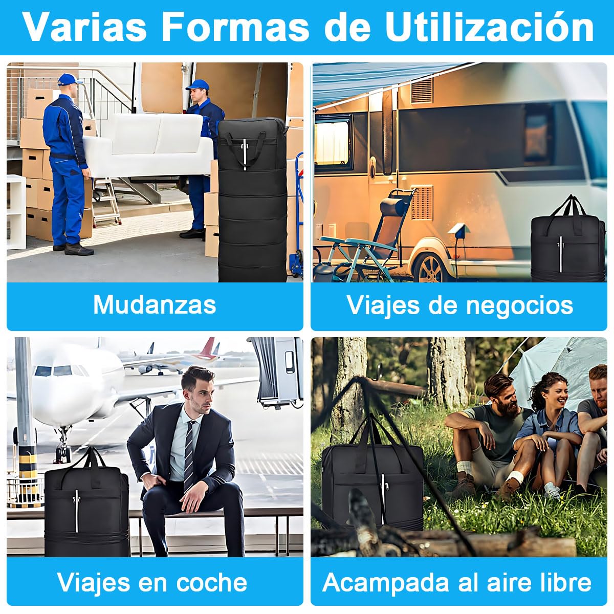 Bolsa de Equipaje AdooAdii Negra Gran Capacidad con Ruedas 360º Resistente y Ligera para Viajes Negocios y Hogar