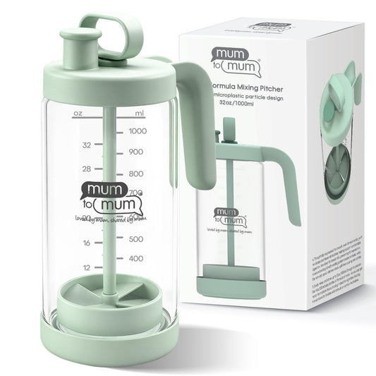 MUM TO MUM - Jarra de mezcla de vidrio de borosilicato de 32 onzas, jarra de leche materna de vidrio, recipiente de almacenamiento de leche, jarra de fórmula para bebé (verde claro)