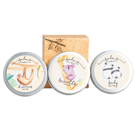 Balm's Basic Kit - Set de 3 Pomada para Dormir, Respirar y Piel Sensible Bálsamos 45g Dreams, Breathe y Baby