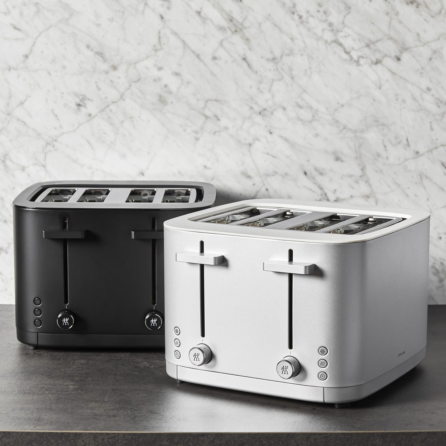 ZWILLING Enfinigy tostador de 4 rebanadas con ranuras extra anchas de 1.5 pulgadas para bagels, 7 ajustes de tostada, incluso tostado, recalentar, cancelar, descongelar, plata