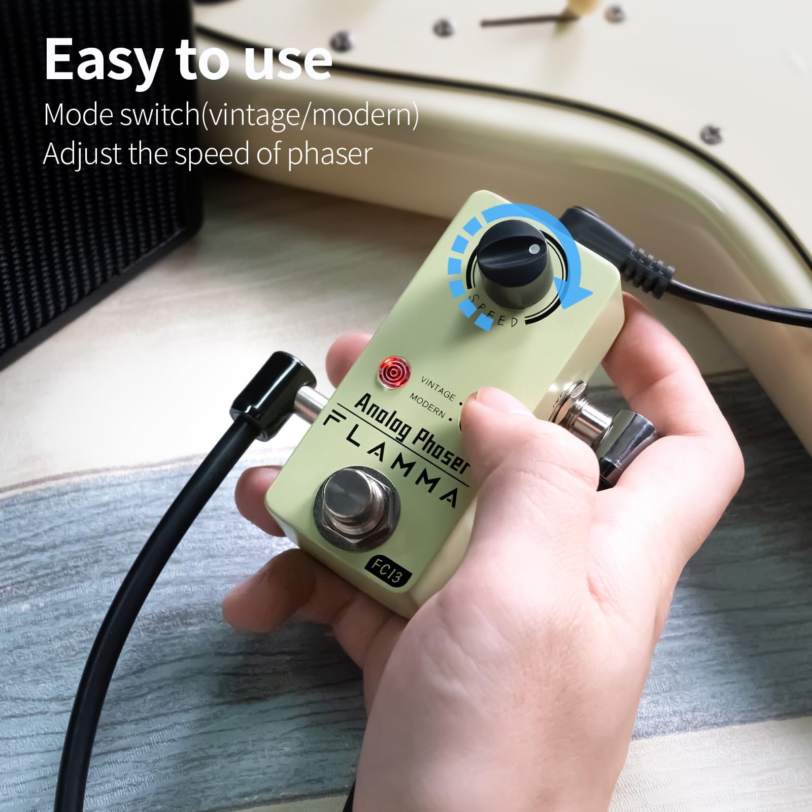 Pedal de Guitarra FLAMMA FC13 con Efectos de Phaser Analógico y True Bypass