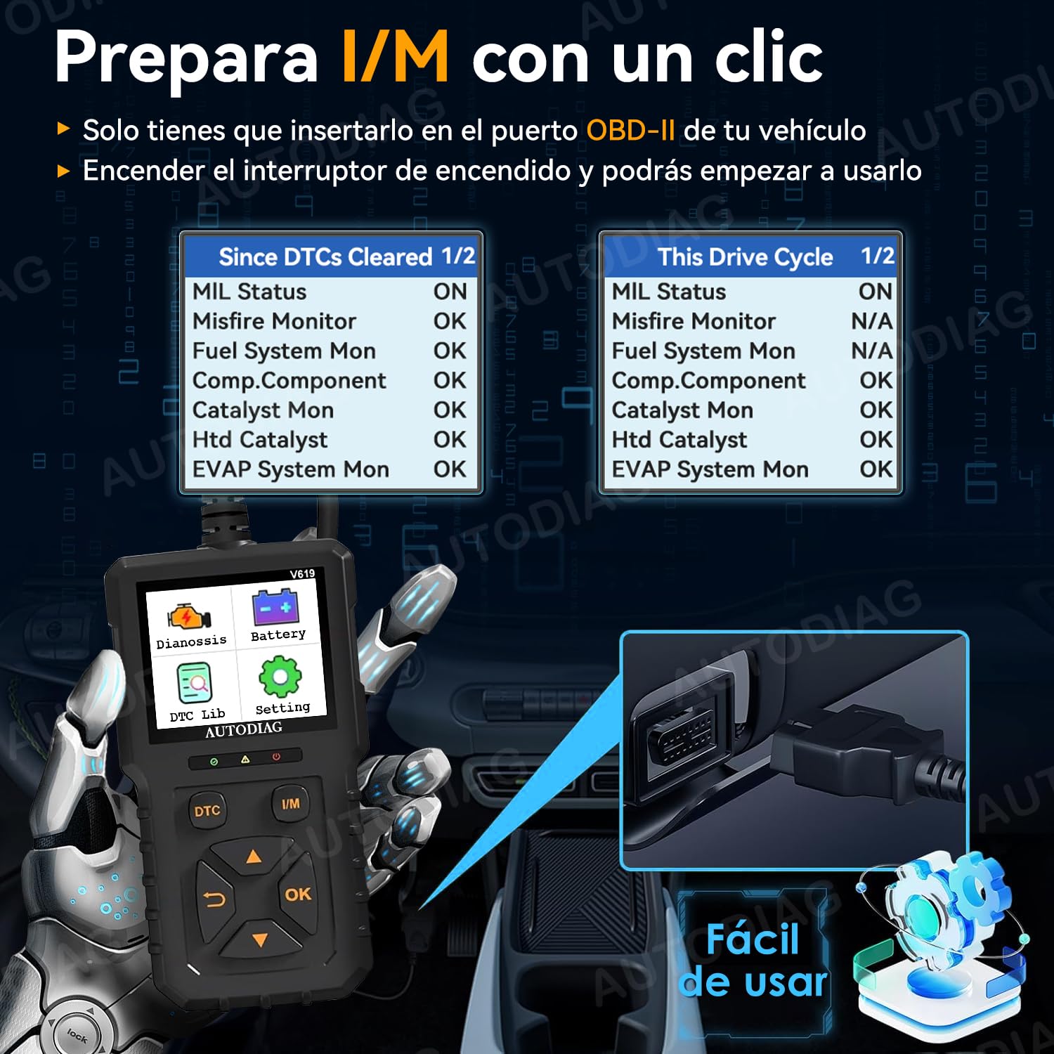 AUTODIAG Escáner OBD2 V619, Escáner automotriz Profesional, Lector de códigos Universal, Diagnóstico de fallas del Motor, Herramienta de diagnóstico para los Coches de protocolo OBD2