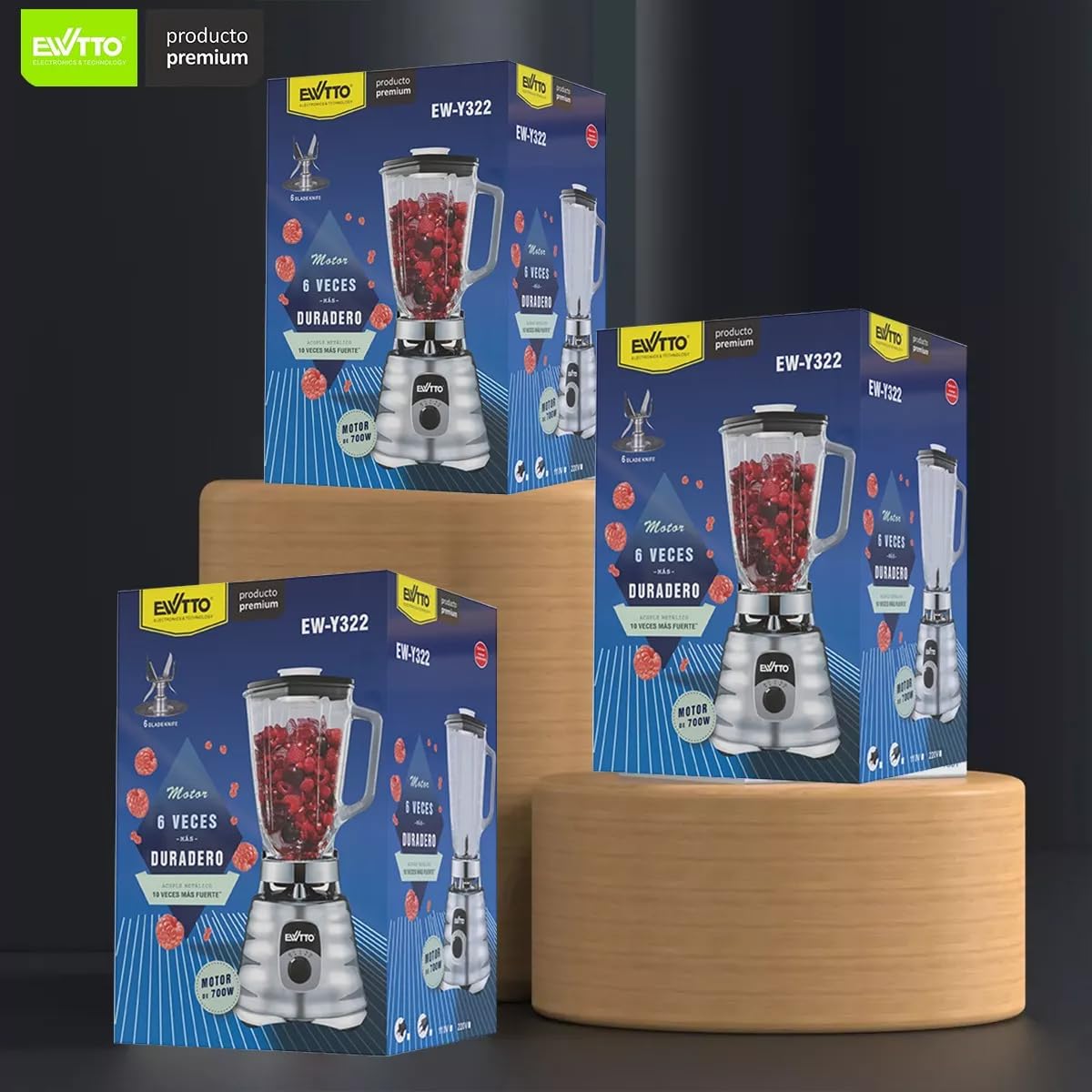 Licuadora Profesional EWTTO 700W Vidrio 4 Velocidades Multifunción