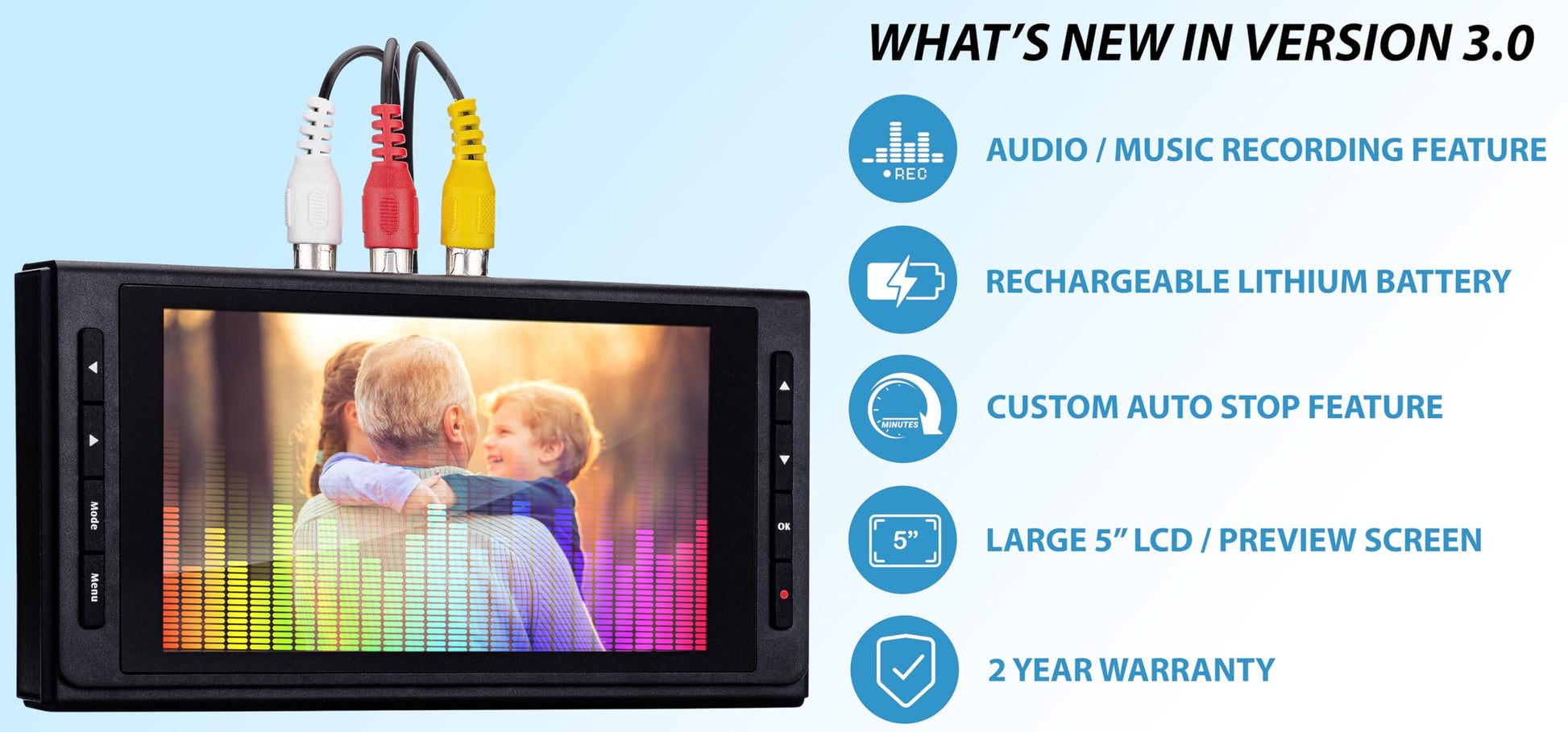 ClearClick - Convertidor de video a digital 3.0 (tercera generación) - Grabar video y audio de VCR, VHS, AV, RCA, Hi8, videocámara, DVD, tocadiscos, cintas de casete [requiere grabadora de videocámara