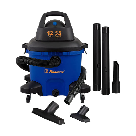 Koblenz Aspiradora Seco Mojado Eléctrica con Sistema de Expulsión de Aire Incluye Accesorios, válvula de Drenaje y Tanque con Capacidad de 12 galones y Motor de 5.5 HP Modelo WD-12 L4