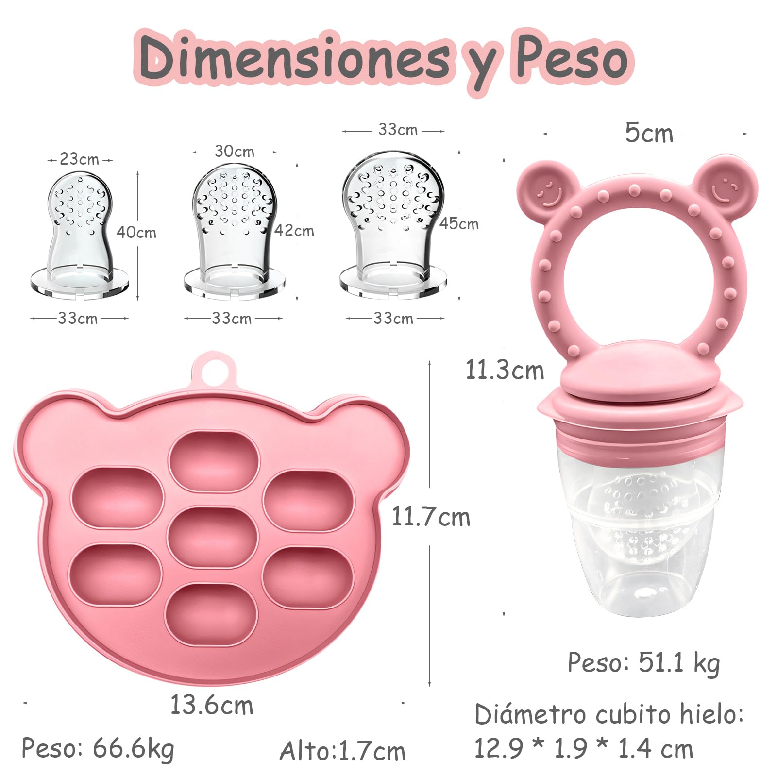 EHRHDKNS Bandeja Congeladora de Alimentos para Bebés Sin BPA, Adecuado para la Introducción Segura de Alimentos, Fruta y Papillas a Partir de los 4 Meses, Fortalece los Dientes del Bebé y le Ayuda a Comer Sano (Rosa, Sonriente)