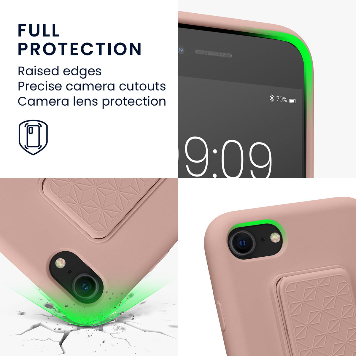 Carcasa kwmobile Rosa Palo con Soporte y Agarre para Apple iPhone SE/8/7