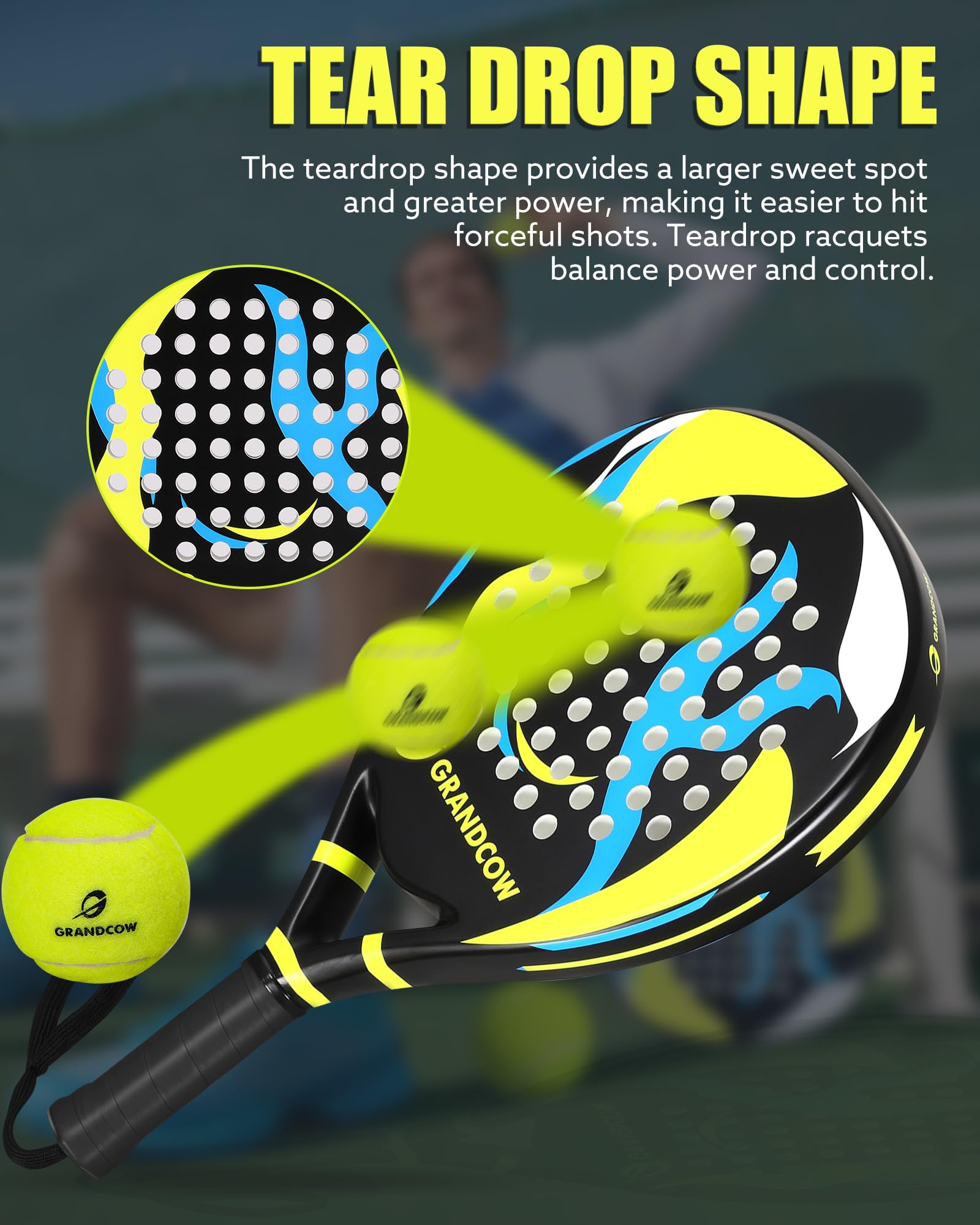 Raqueta de Padel POP Negro Fibra de Carbono Power Lite EVA Foam para Principiantes
