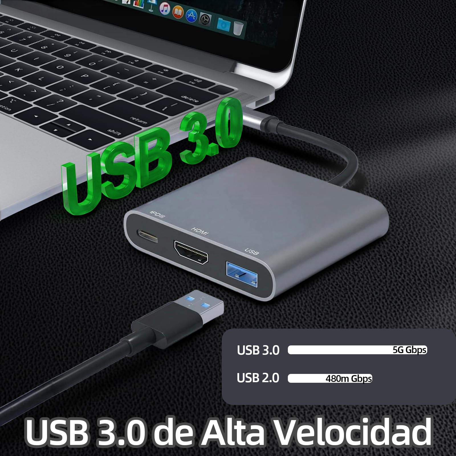 JUGLUTE USB C a HDMI Hub Multipuerto con Lector SD/microSD | 4K HDMI, USB 3.0, Carga Rápida PD 100W | para MacBook, iPad, iPhone 15, Samsung, Nintendo Switch y Más