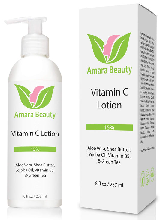 Vitamin C Lotion 15% for Face & Body - With Shea Butter & Jojoba Oil - 237 ml by Amara Organics
