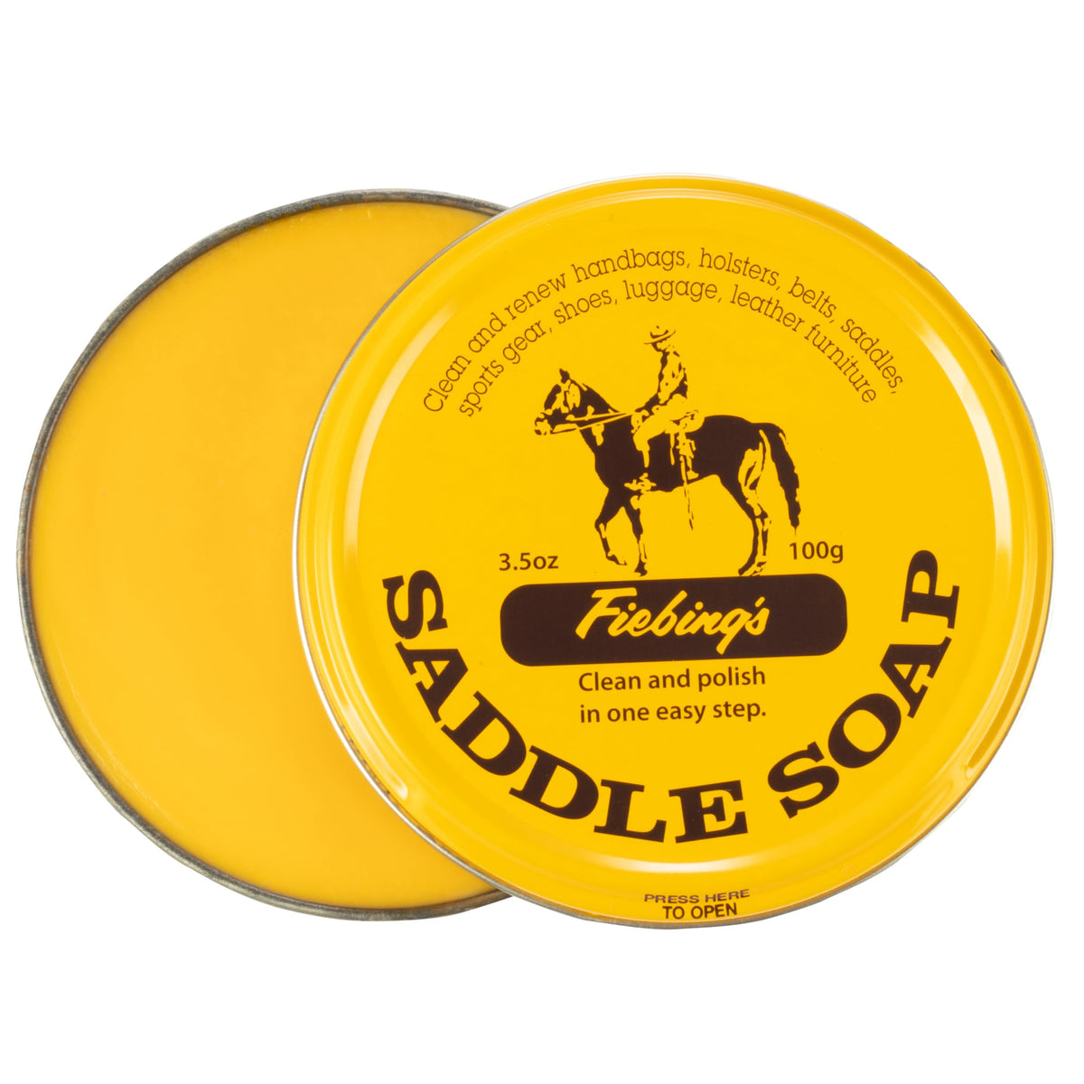 Fiebing’s Saddle Soap 100 g (3.5 oz) – Limpiador y Acondicionador para Cuero – Limpia y Pule en un Paso – Para Zapatos, Bolsos, Sillas de Montar y Artículos de Piel