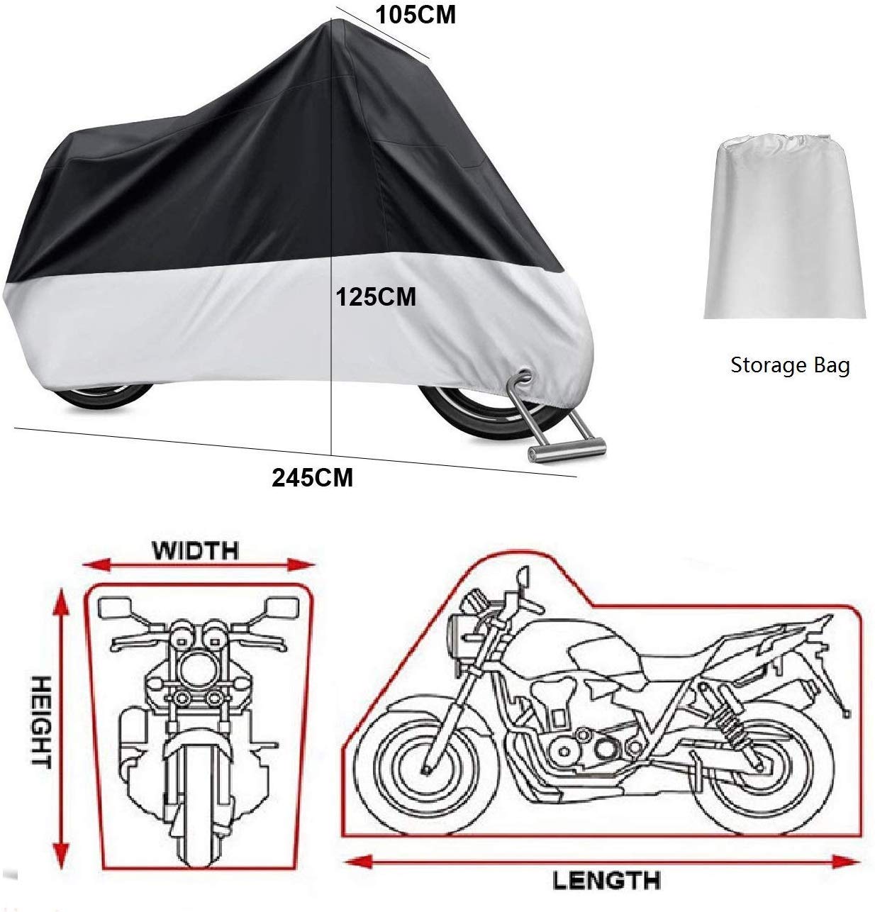 Funda Cubierta Motocicleta Motos Impermeable - Funda para Motocicleta Protección contra el Polvo, UV, Escombros, Lluvia y Clima, Aptos (XXL - Black & Silver)