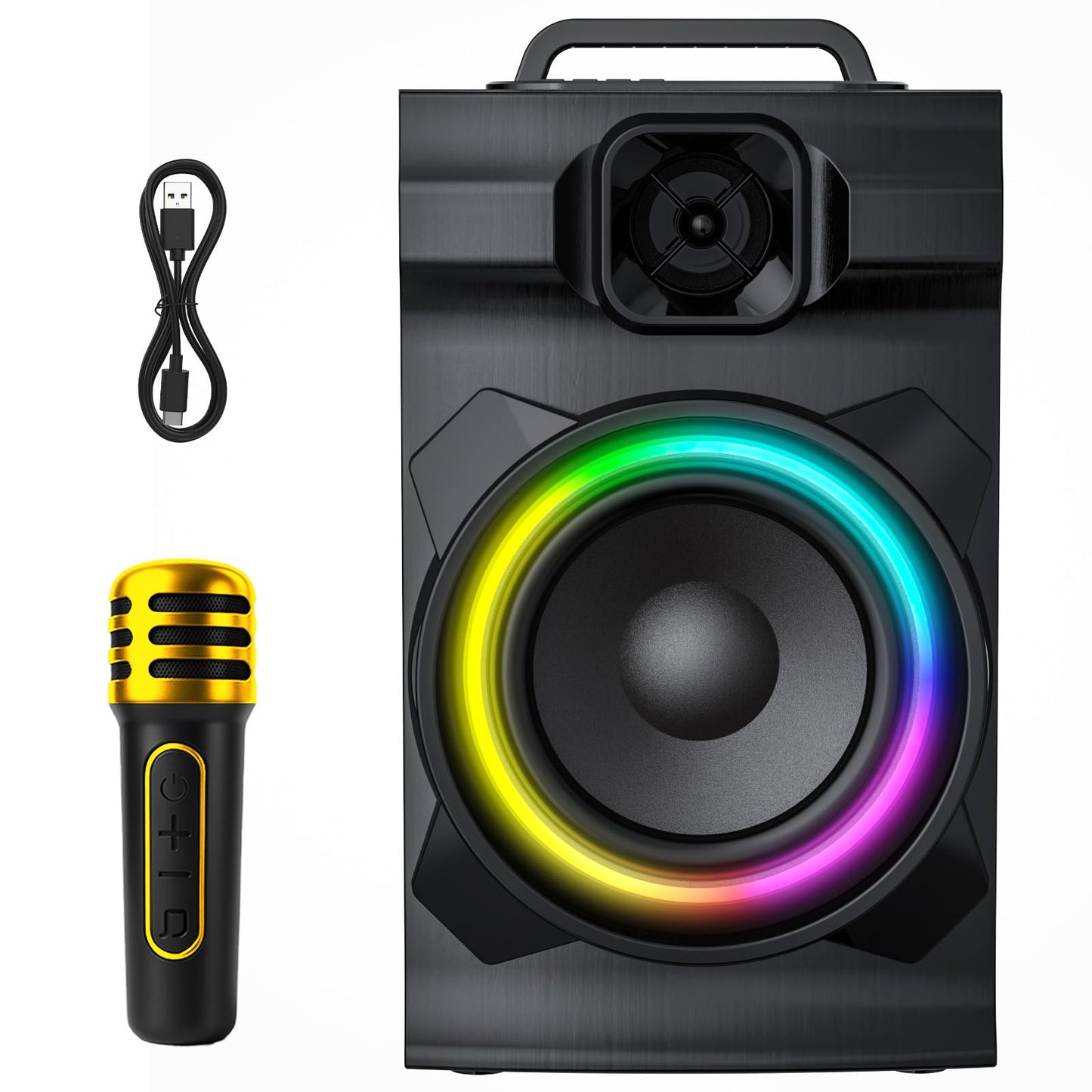 AIRAMP Bocina Portatil Bluethooth de 20W con Subwoofer Activo Karaoke Bocina y Micrófono Inalámbrico,Bocina Bluetooth Grande Caja de Madera, Sonido Estéreo, Batería Recargable, TWS, USB/TF/AUX/FM