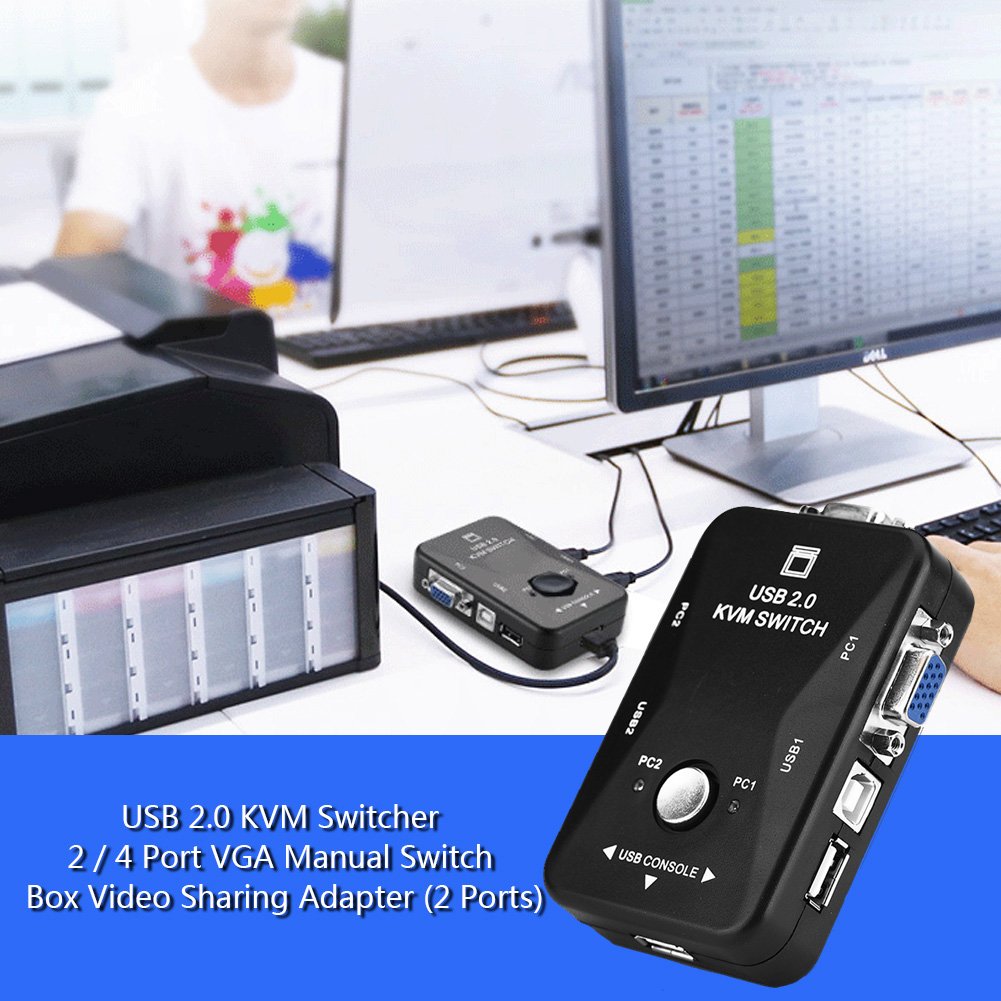 Fosa 2/4 Puertos Conmutador KVM VGA Conmutador Manual Adaptador de conmutador de Intercambio de Video USB 2.0 para Dos, Win3X, Win95 / 98 / 98SE / 2000 / ME/X(2 Puerto)