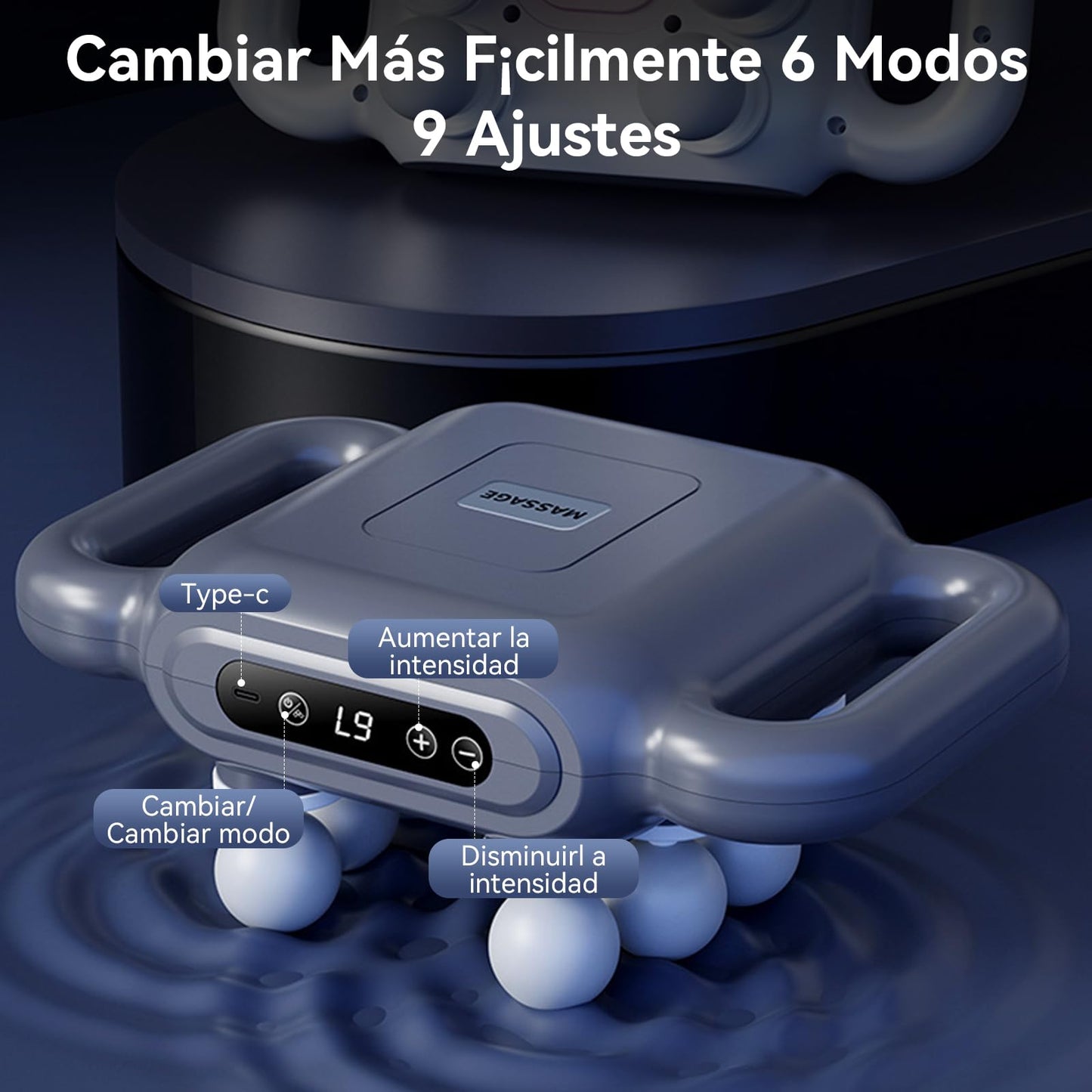 EAHSAP Pistola de Masaje de 8 Cabezas,Masageador Electronico con 6 Modos y 9 Intensidades Ajustables,Pantalla LCD,Para Masaje Muscular,Relajación y Alivio del Dolor