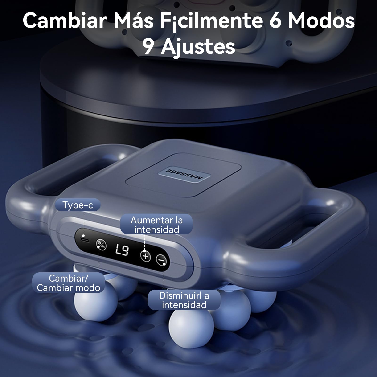 EAHSAP Pistola de Masaje de 8 Cabezas,Masageador Electronico con 6 Modos y 9 Intensidades Ajustables,Pantalla LCD,Para Masaje Muscular,Relajación y Alivio del Dolor
