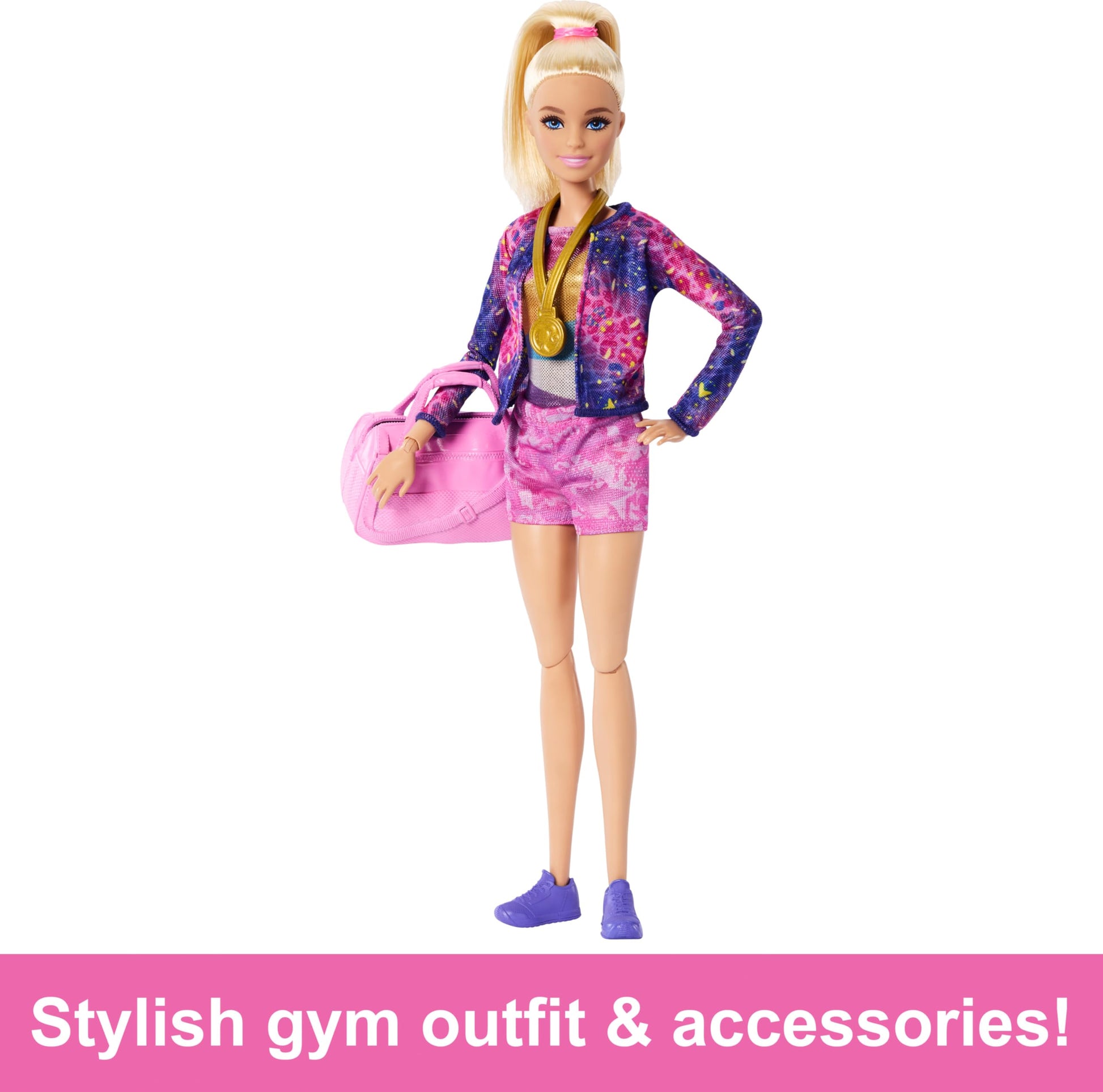 Barbie, Profesiones, Set de Juego Gimnasta, Muñeca con Cabello Rubio, para Niñas de 3 Años en Adelante, Mattel, Gimnasia, Viga de Equilibrio y más de 10 Piezas temáticas