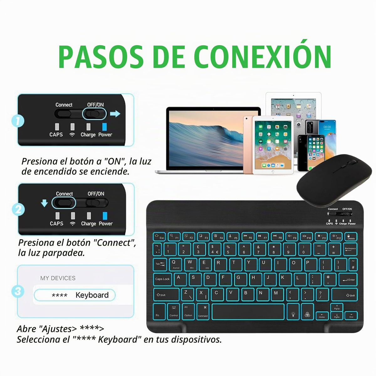 Funda Protectora Delgada con Teclado Extraíble Samsung Galaxy Negro Retroiluminación 7 Colores 10,9 a 11 Pulgadas