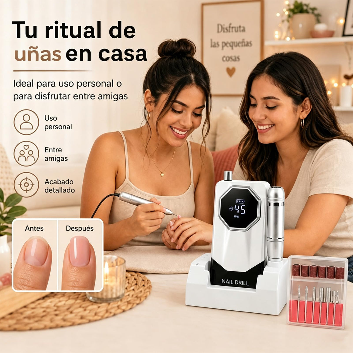Esmerl para Uñas Eléctrica,Drill para Uñas Profesional 45000 rpm de Velocidad Ajustable con base de soporte,6 Drill Multifunción,Drill para Uñas Profesional de bajo ruido para uso doméstico y salón.
