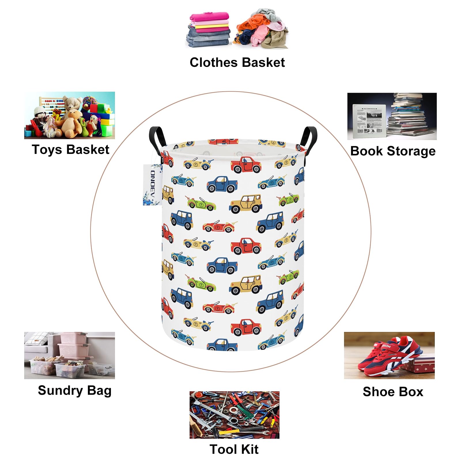 ONOEV Cesta de Ropa Sucia Redonda y Plegable con Forma de Coche de Carreras para niños, Ideal para decoración del hogar y Almacenamiento de Juguetes (Coche).