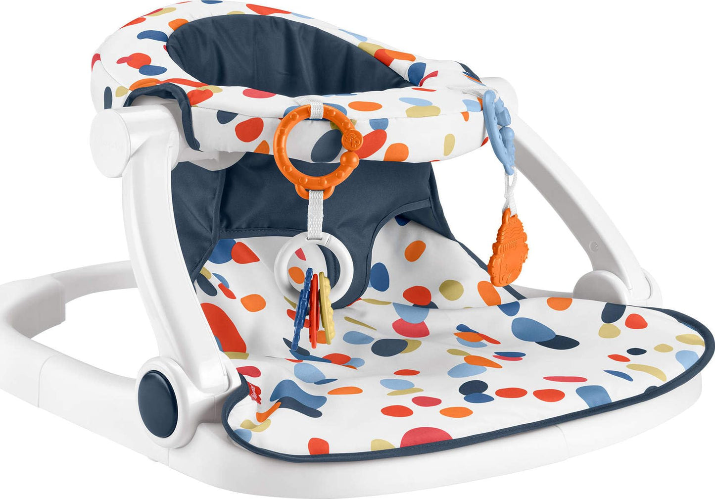 Fisher-Price Silla portátil para bebé, Asiento de Suelo Darling Dots Sit-Me-Up con mordedor y sonajero sin BPA. Juguetes de Desarrollo para recién Nacidos.