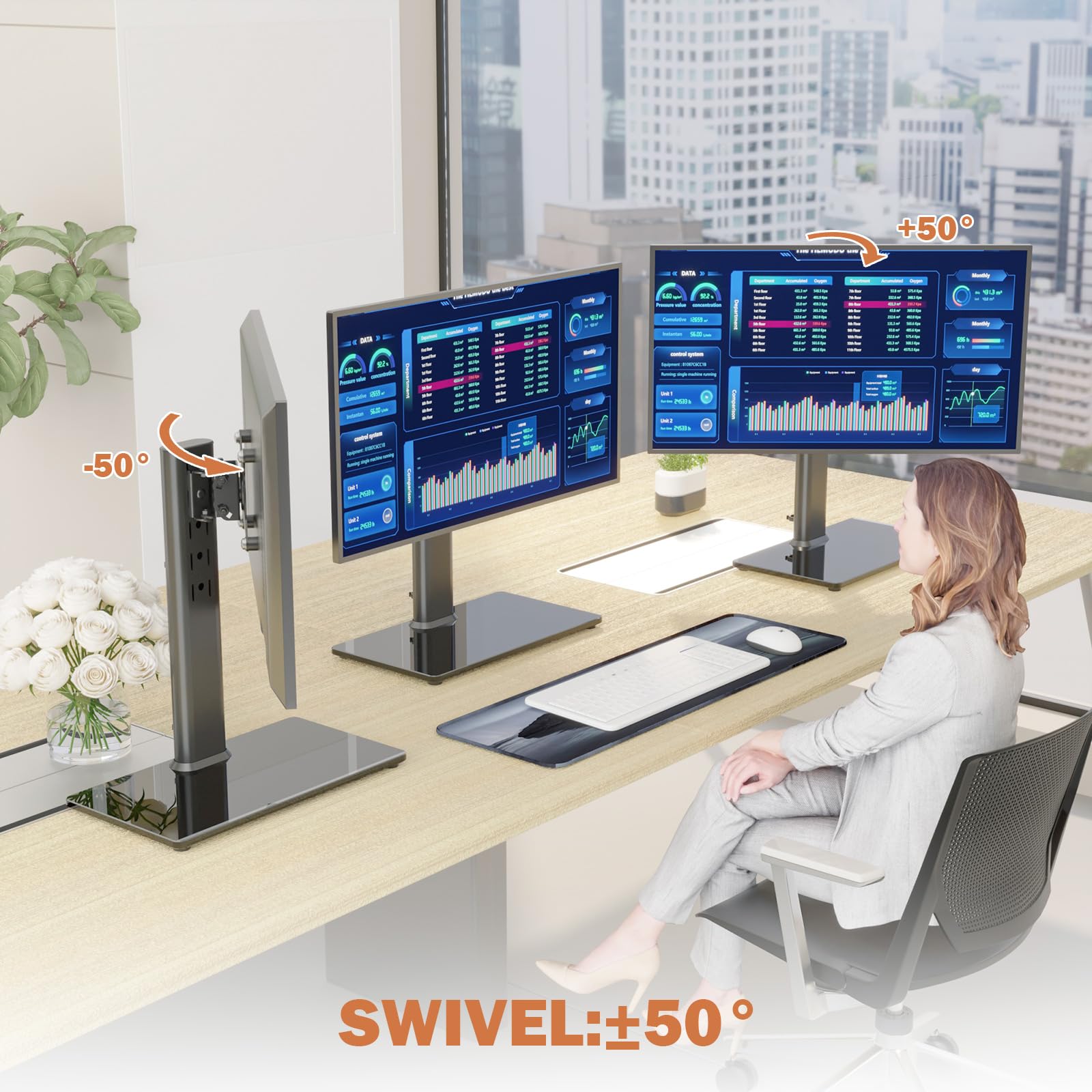 Soporte de Computadora para Monitor LCD 13-32 Pulgadas con Altura Ajustable y Rotación Vesa 85 Libras