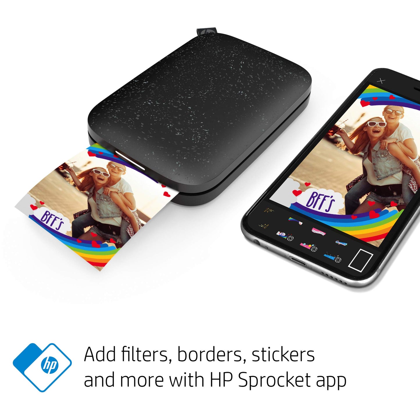 HP Sprocket Portable Photo Printer (2nd Edition) – Instantly print 2x3" sticky-backed photos from your phone – Noir 1AS86A